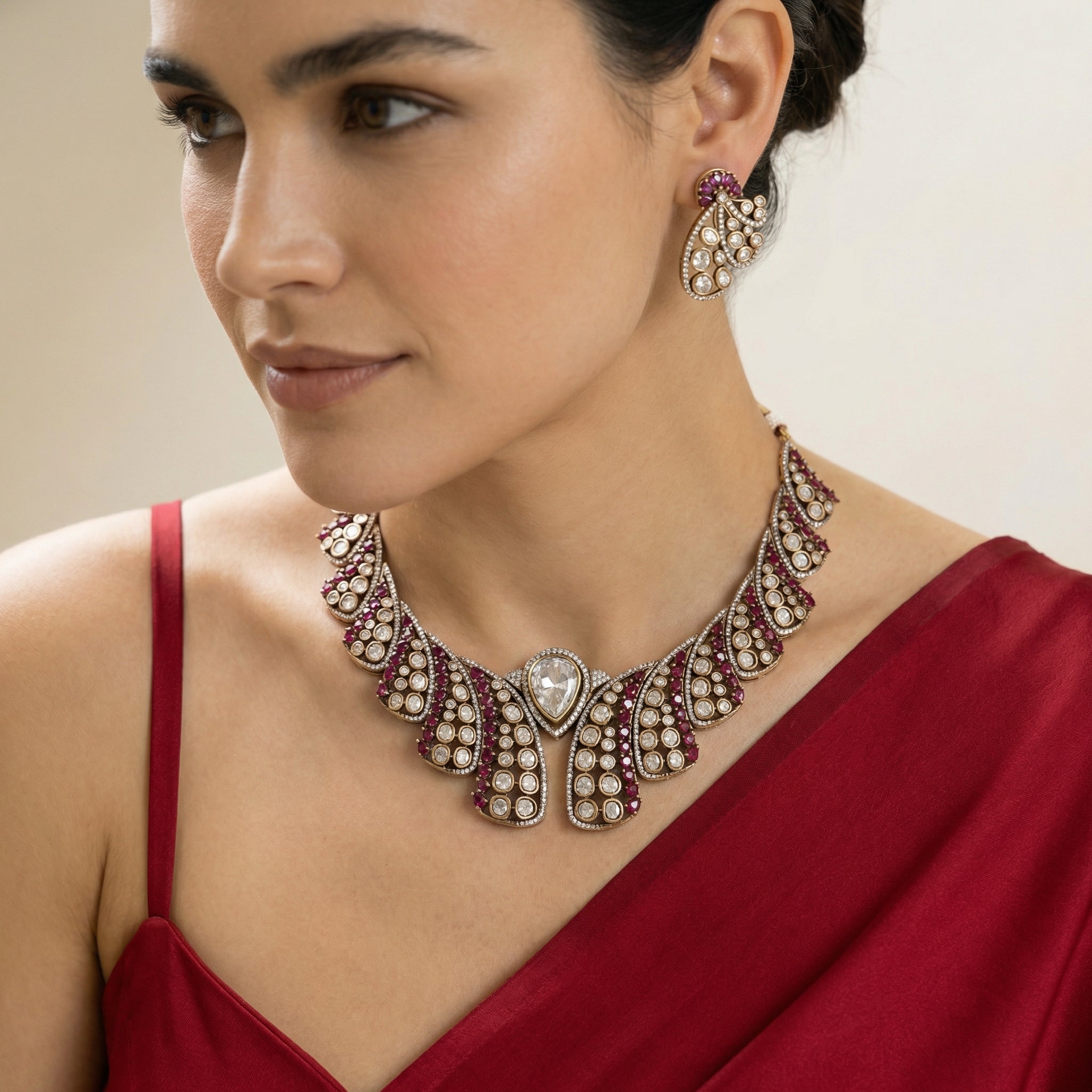 Diana ruby necklace set – full set with earrings by Ozel