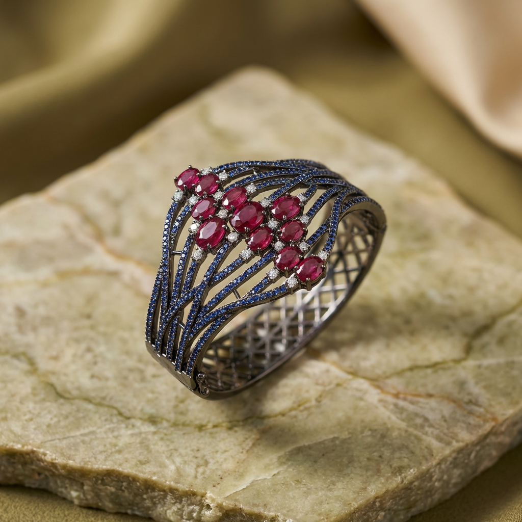 Aria Curved Bracelet Cuff - Blue and Red