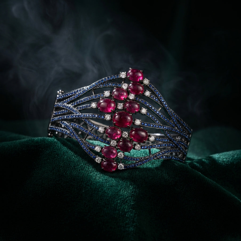 Aria Curved Bracelet Cuff - Blue and Red