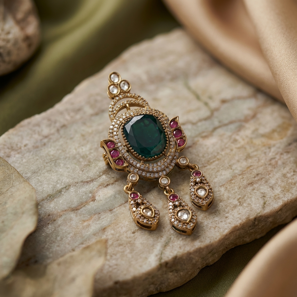 Meher Emerald Charm Brooch