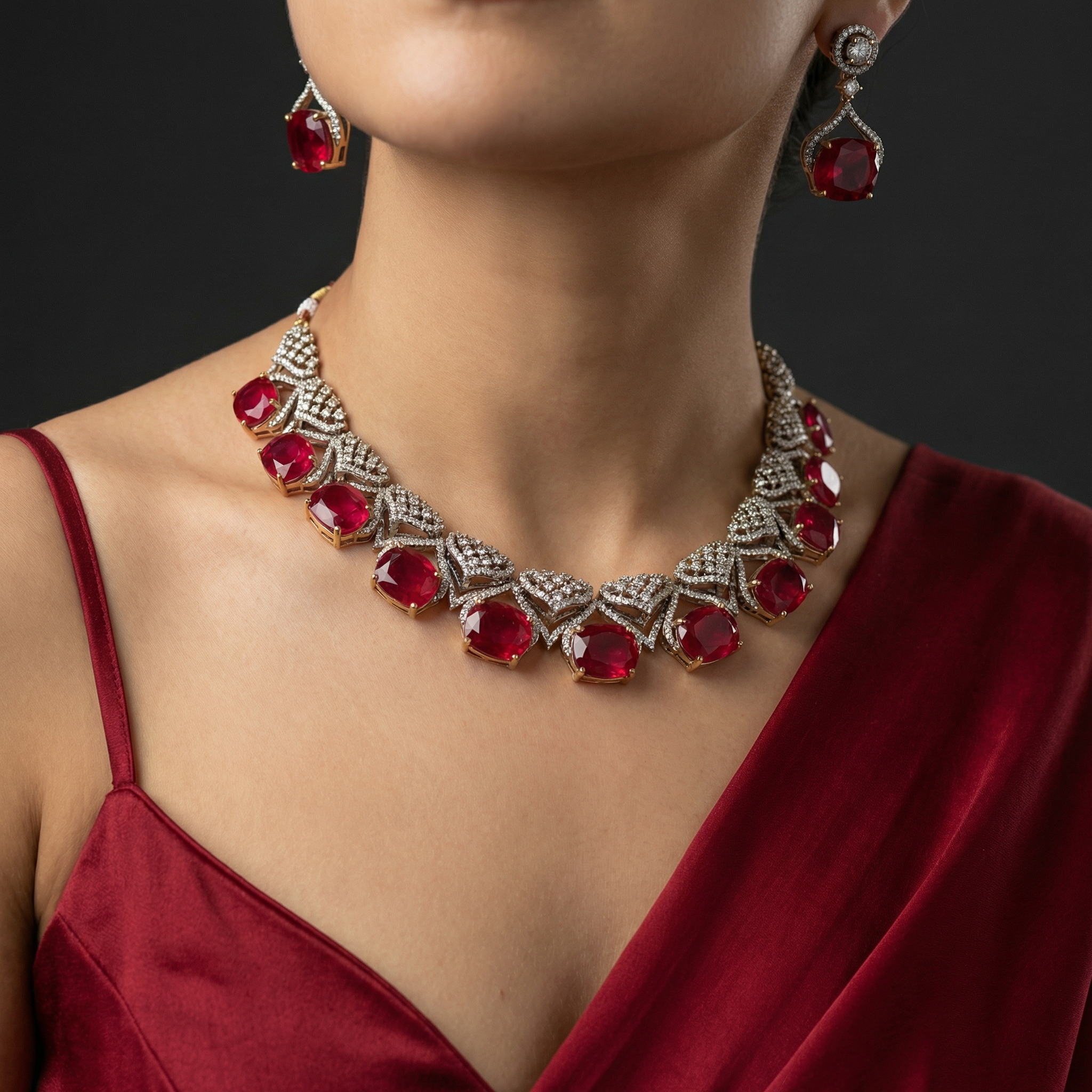 Ruby Grid Necklace Set