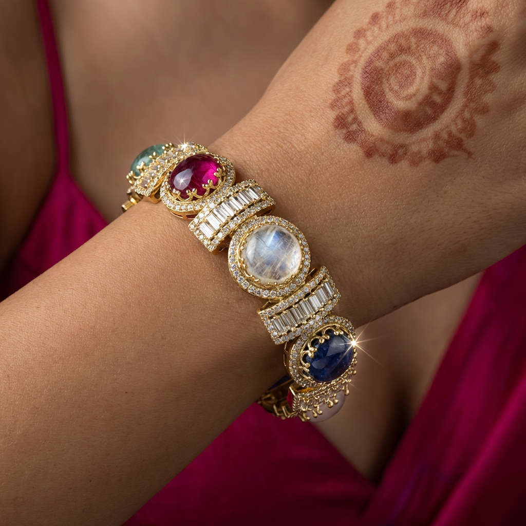 Srishti Multicolor Baguette Bangle – colorful baguette stone bangle by Ozel