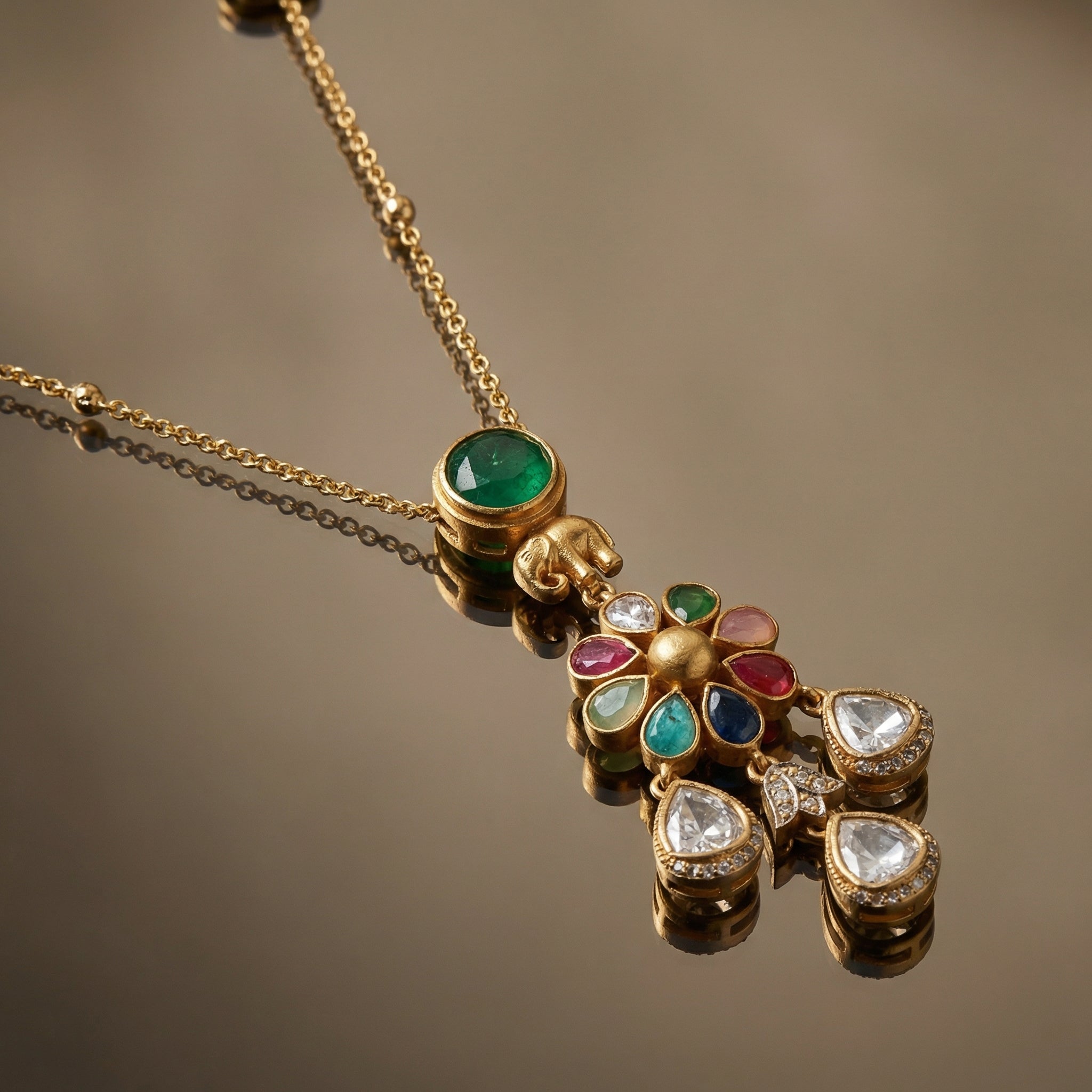 Navrang Elephant Charm Pendant Set