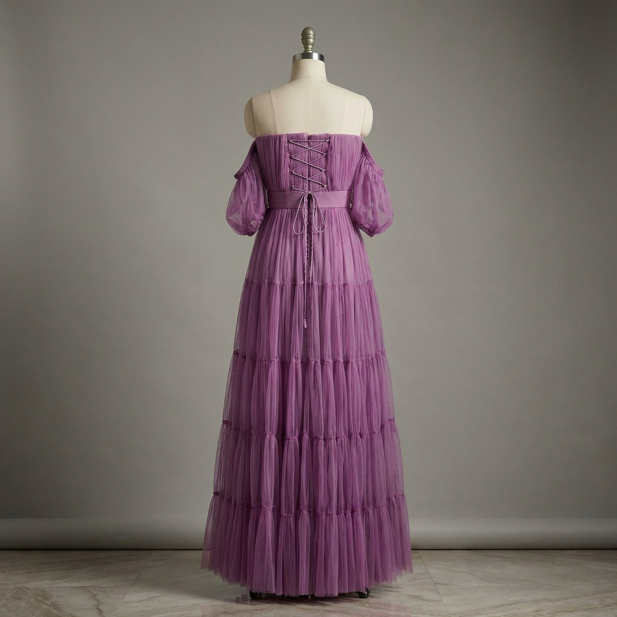 Tulle off shoulder layered dress – elegant Indian designer gown by Ozel