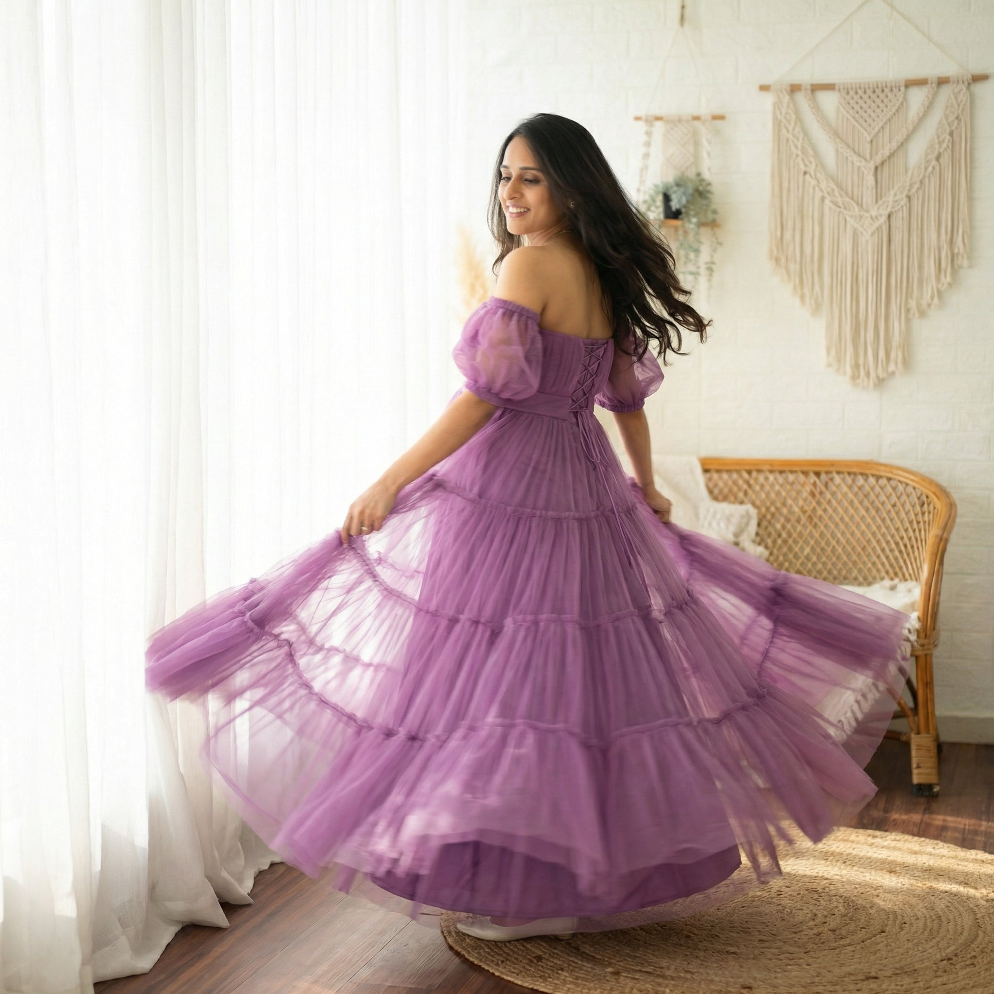 Tulle off shoulder layered Maternity dress