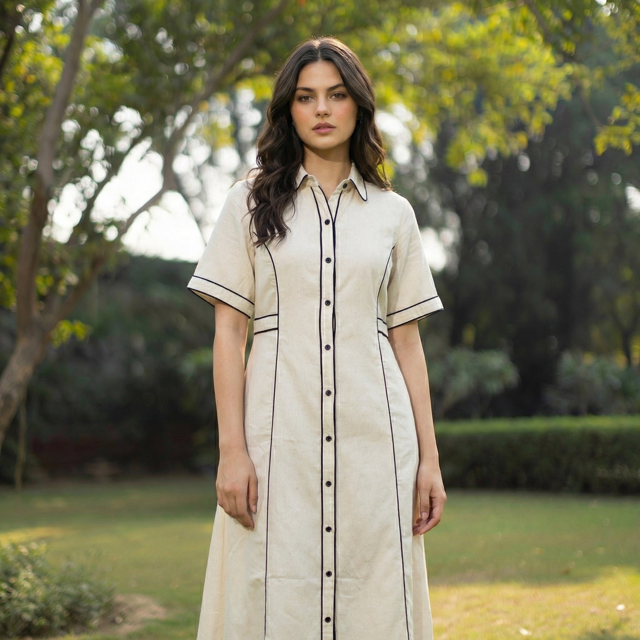 Contrast Piping Midi Dress (Sale)