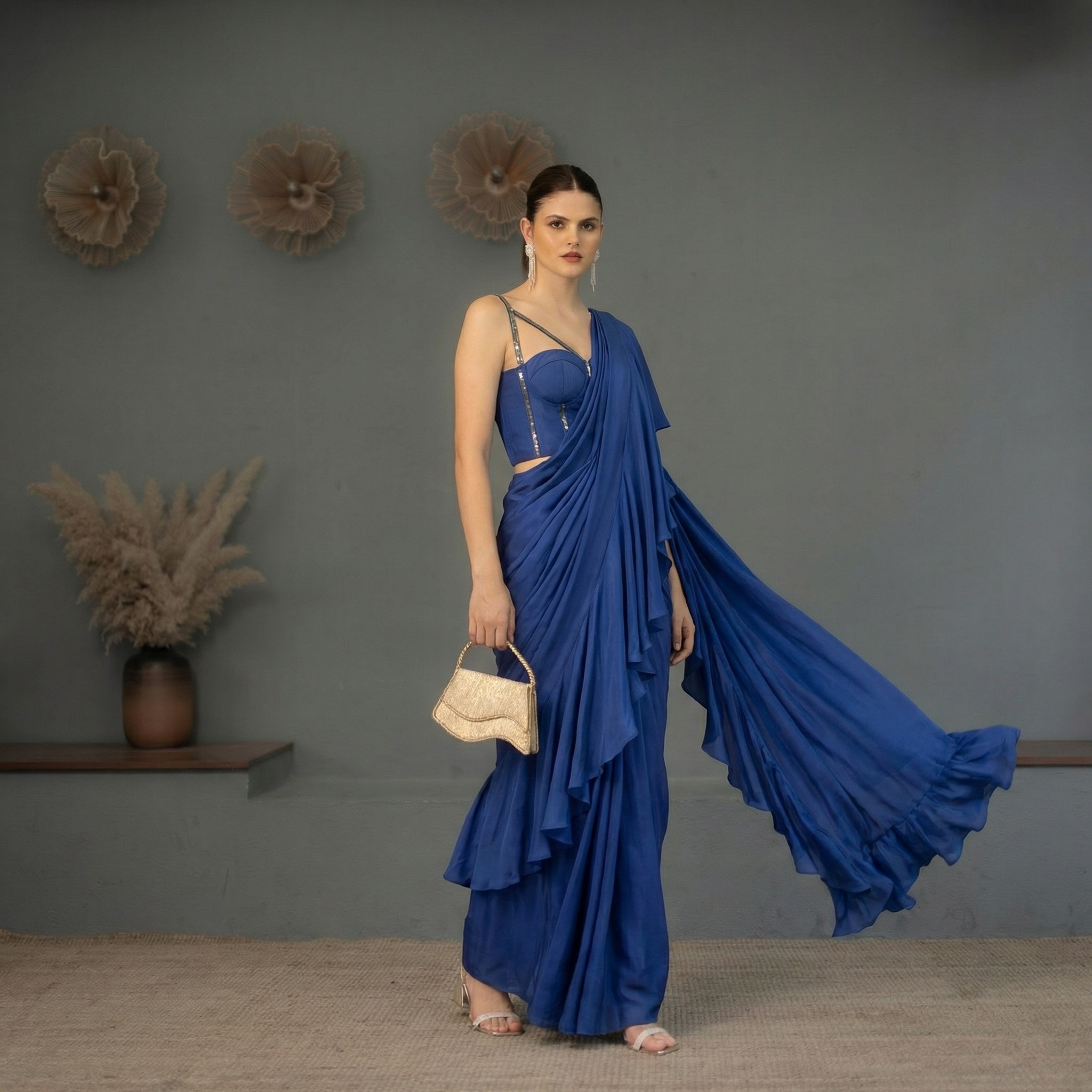 Blue Corset Ruffled Saree (Sale)
