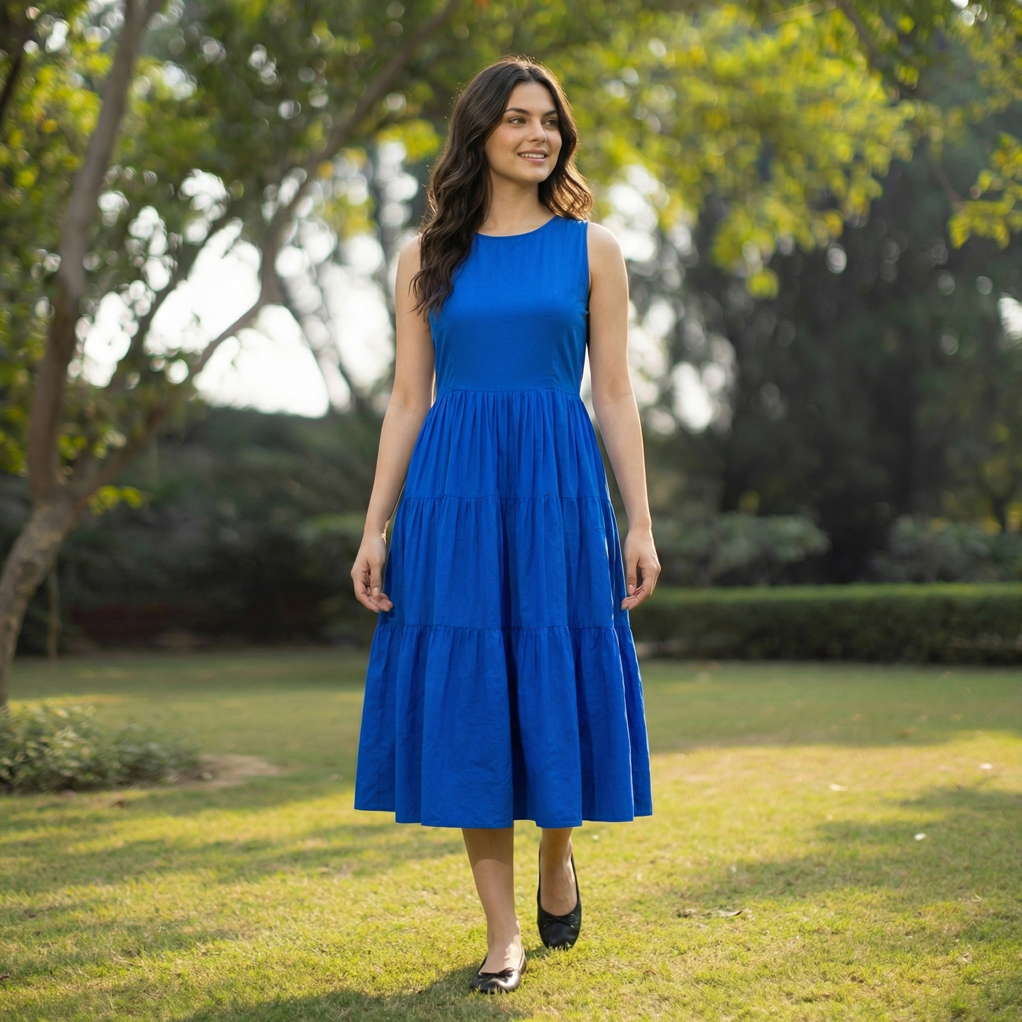 Cobalt Blue Poplin Midi Dress (Sale)