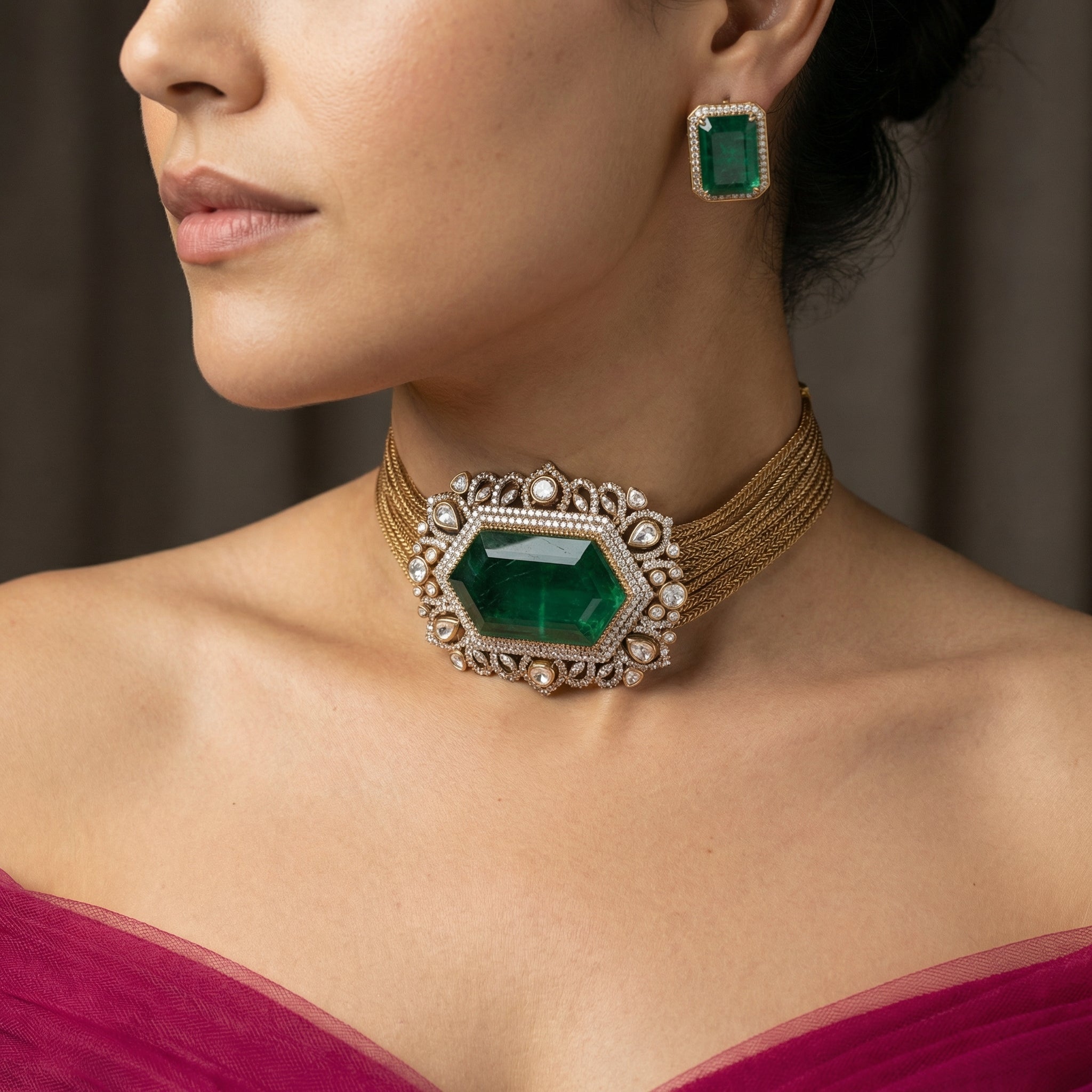 Emerald Luxe Chain Choker Set