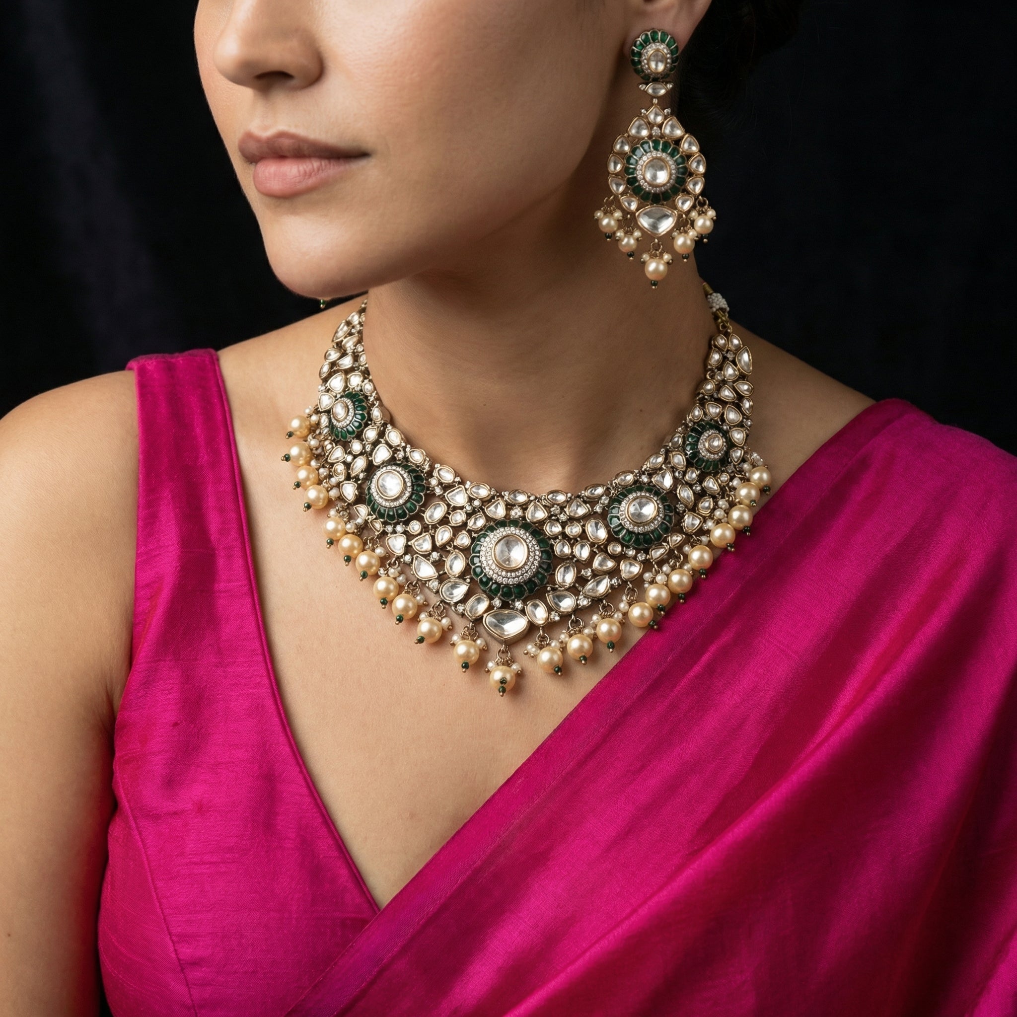 Zeenat Emerald Pearl Bridal Set