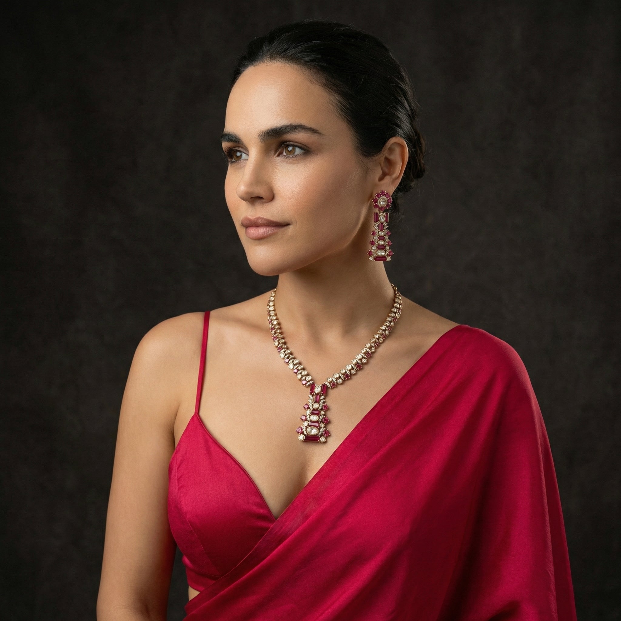 Saundarya Ruby Baguette Luxury Necklace Set