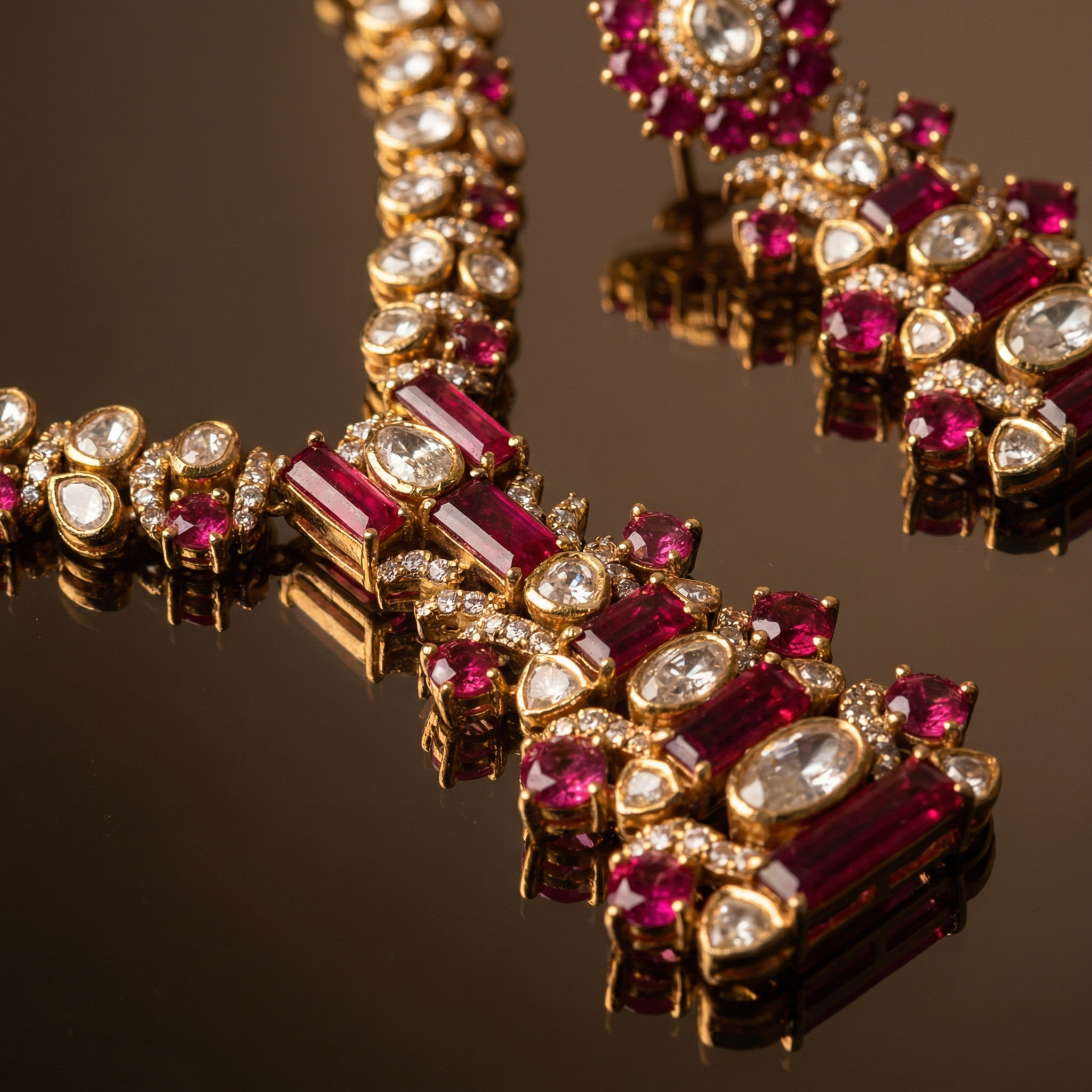 Saundarya Ruby Baguette Luxury Necklace Set