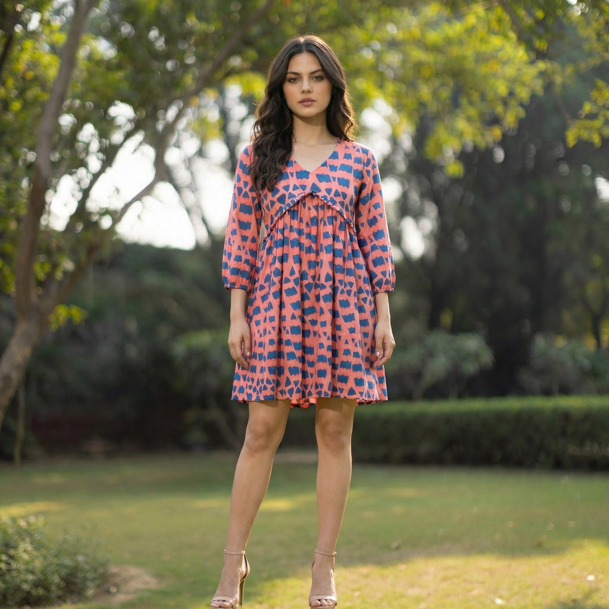 Printed Salmon Short Dress