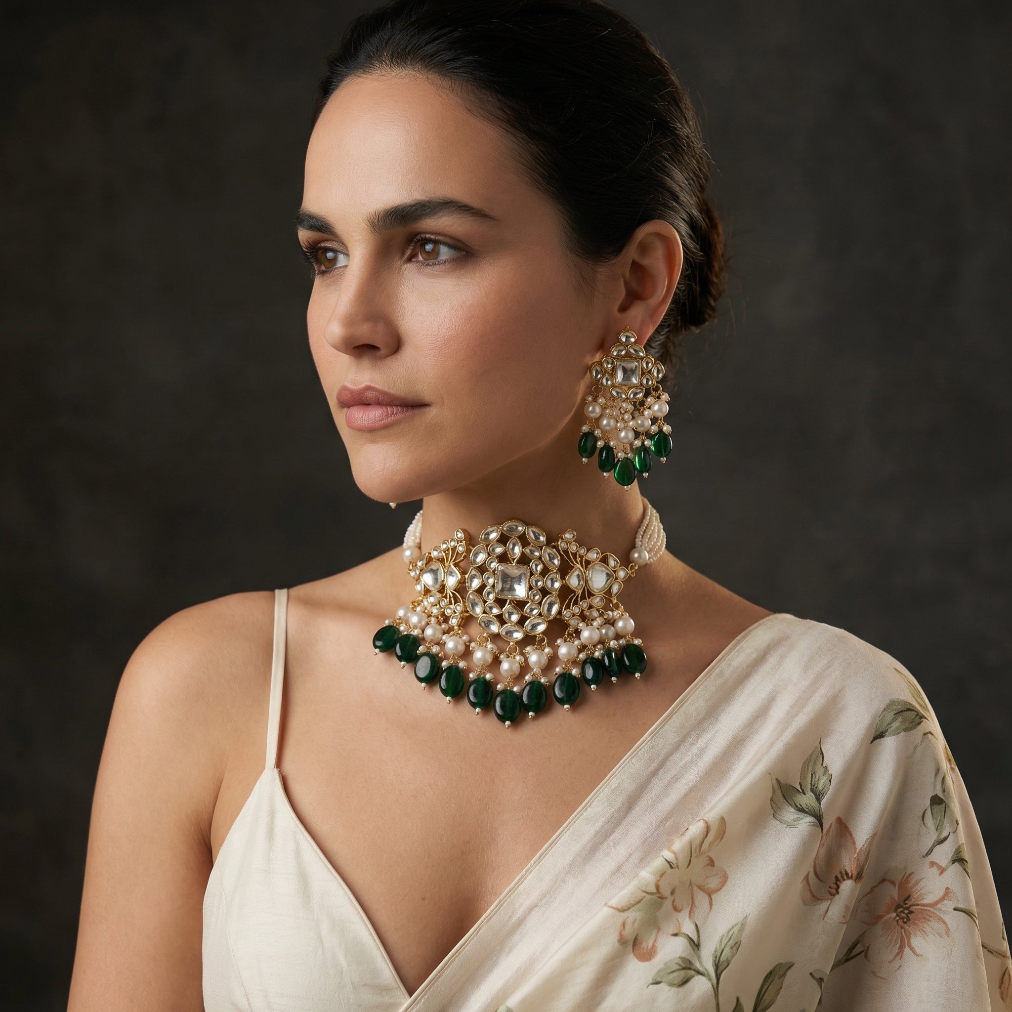 Zarvaya Polki Emerald Pearl Choker Set