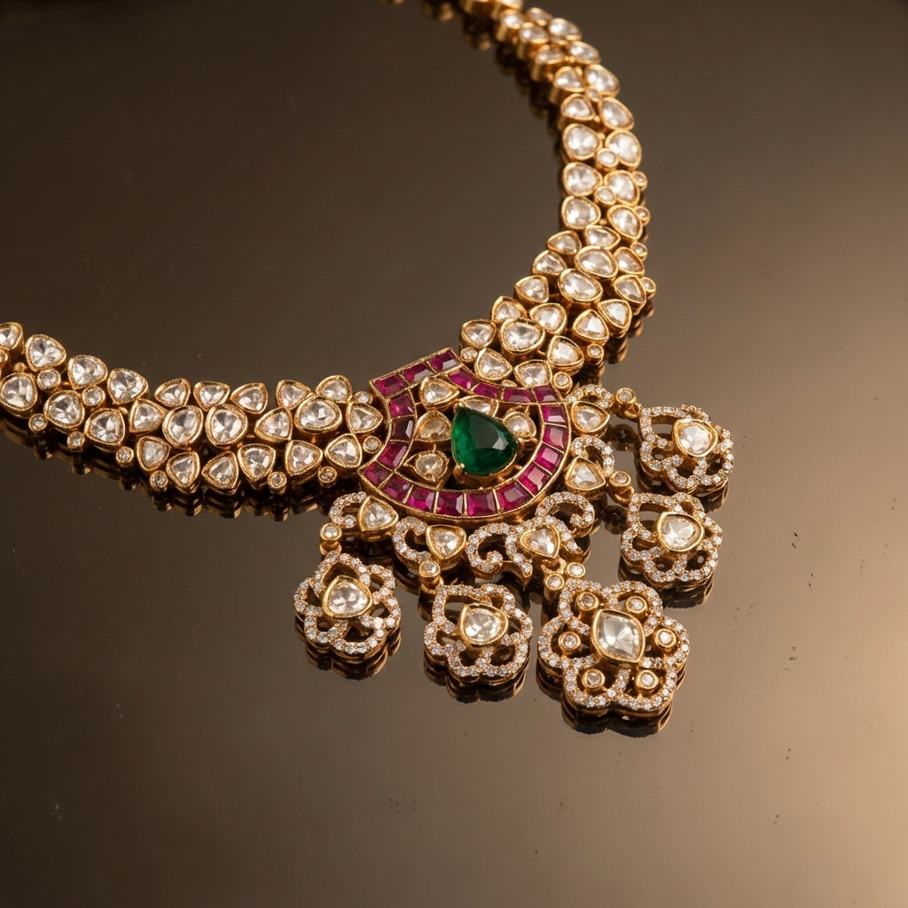 Lahiri Polki Heritage Necklace Set – ornate Indian bridal set by Ozel