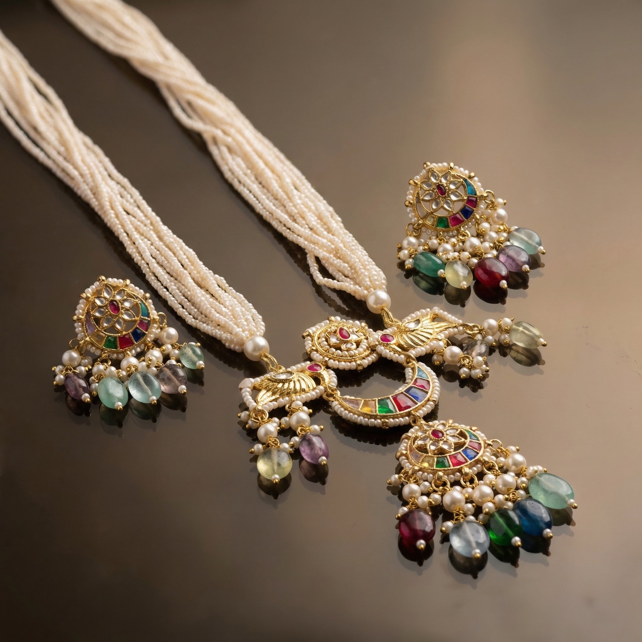 Rangmahal Pearl Pendant Necklace Set – heritage pearl jewelry by Ozel