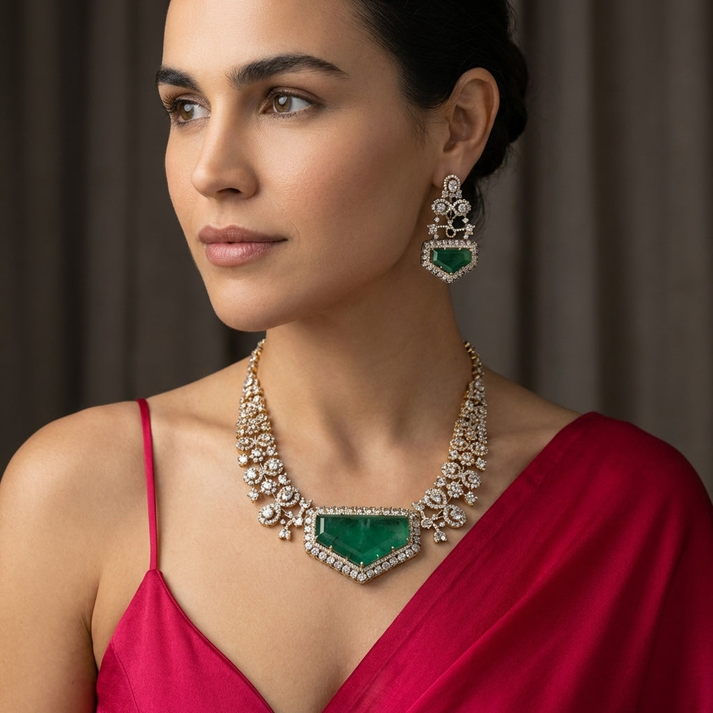 Parveen Emerald Pendant Necklace Set