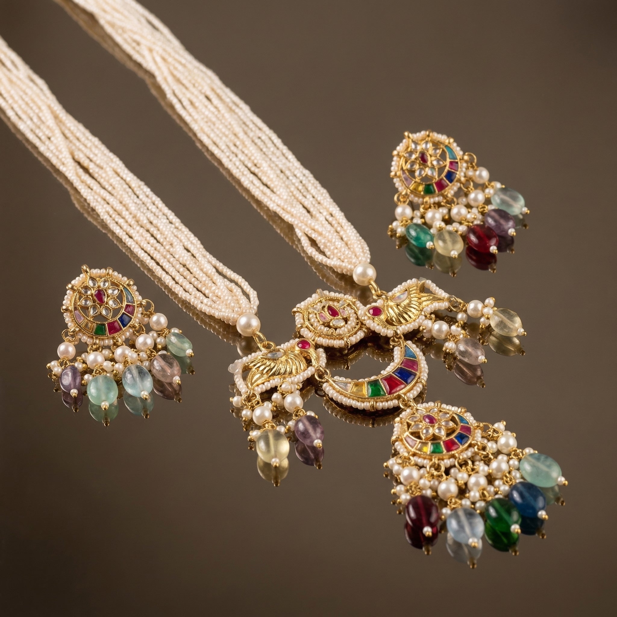 Rangmahal Pearl Pendant Necklace Set – ornate pearl set by Ozel