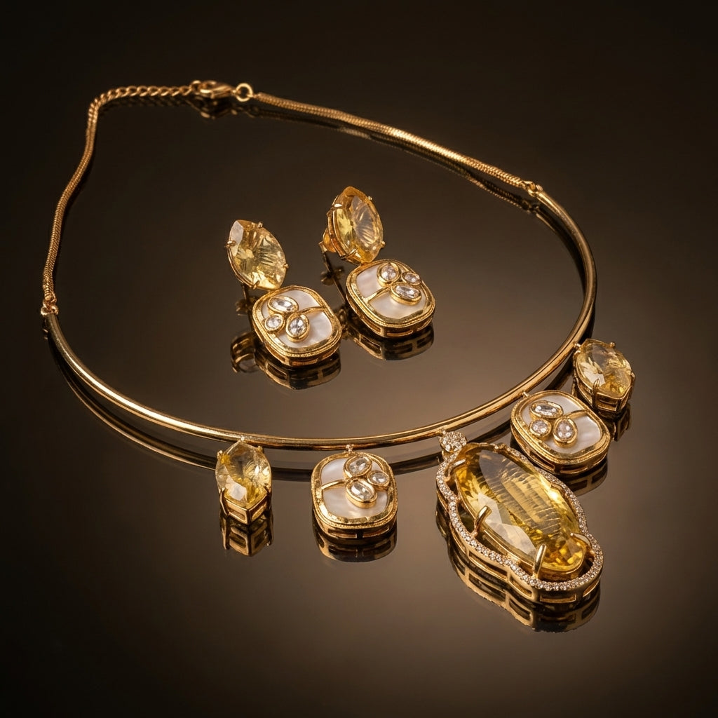 Suryaara Citrine Statement Necklace Set