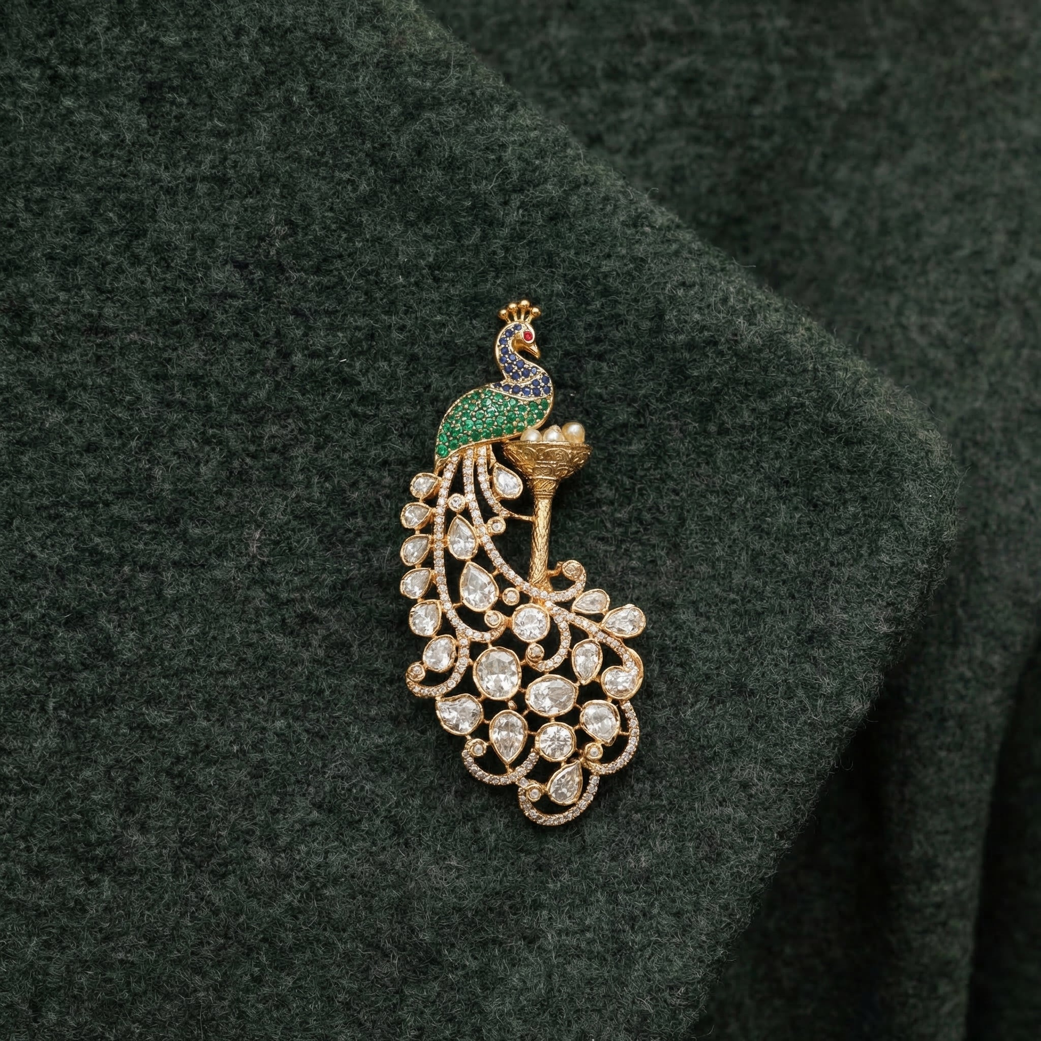 Polki Peacock Brooch