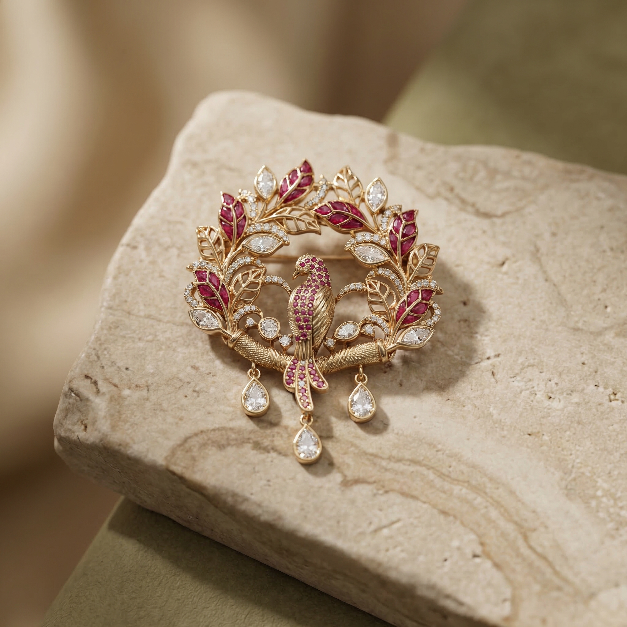 Crimson Songbird Brooch