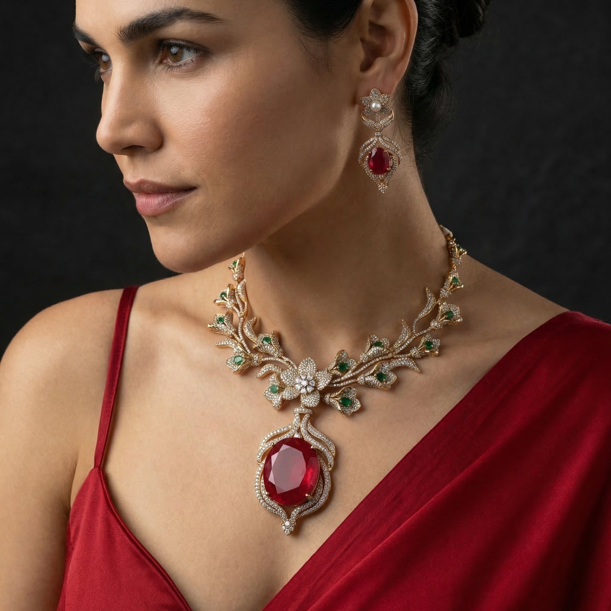 Rosa – floral kundan necklace set by Ozel