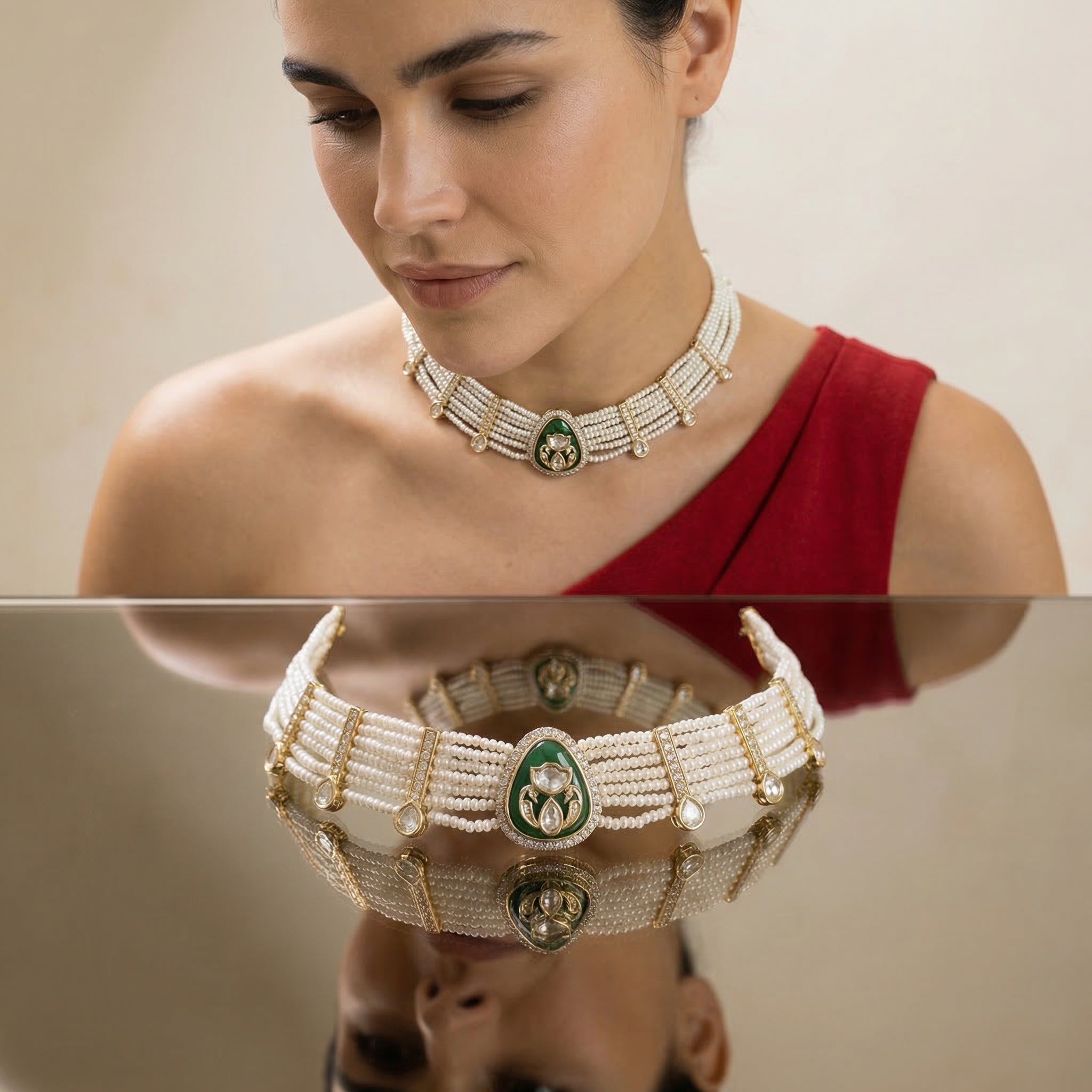 Devaki Pearl Polki Choker Set