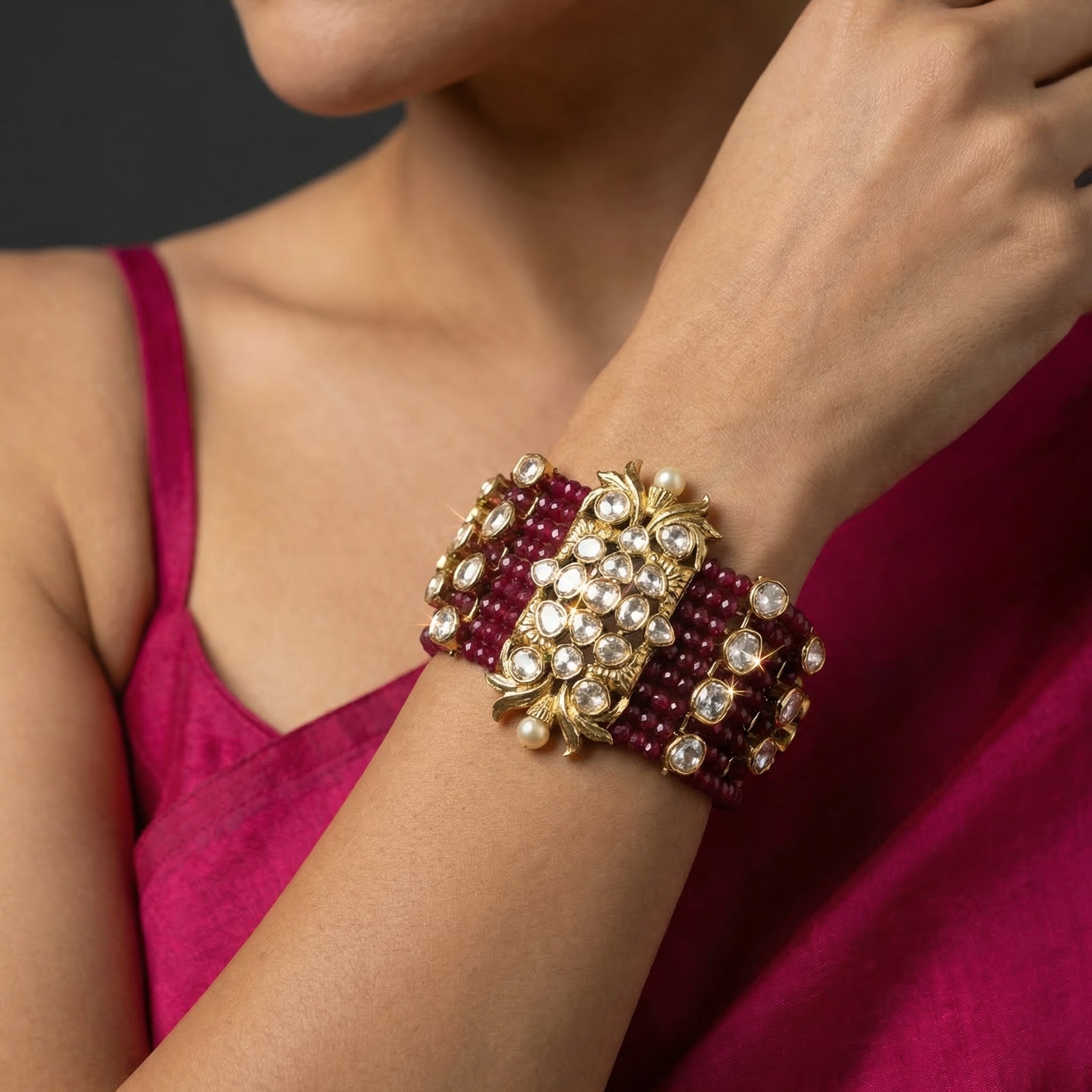 Svarang Polki Beaded Cuff Bracelet