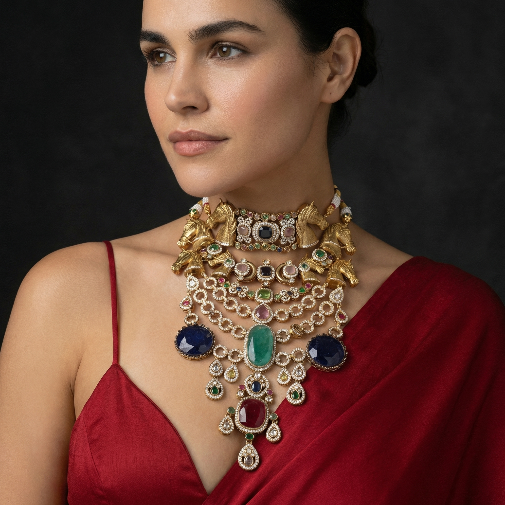Rajvarya Navratna Cascade Choker