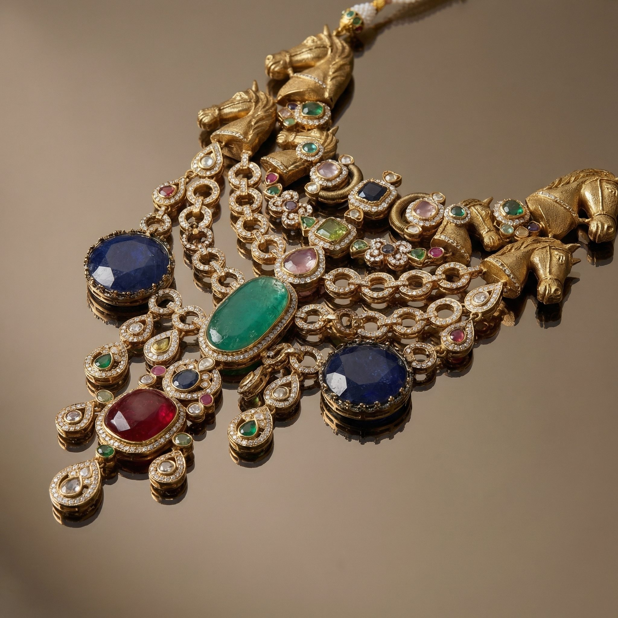 Rajvarya Navratna Cascade Choker