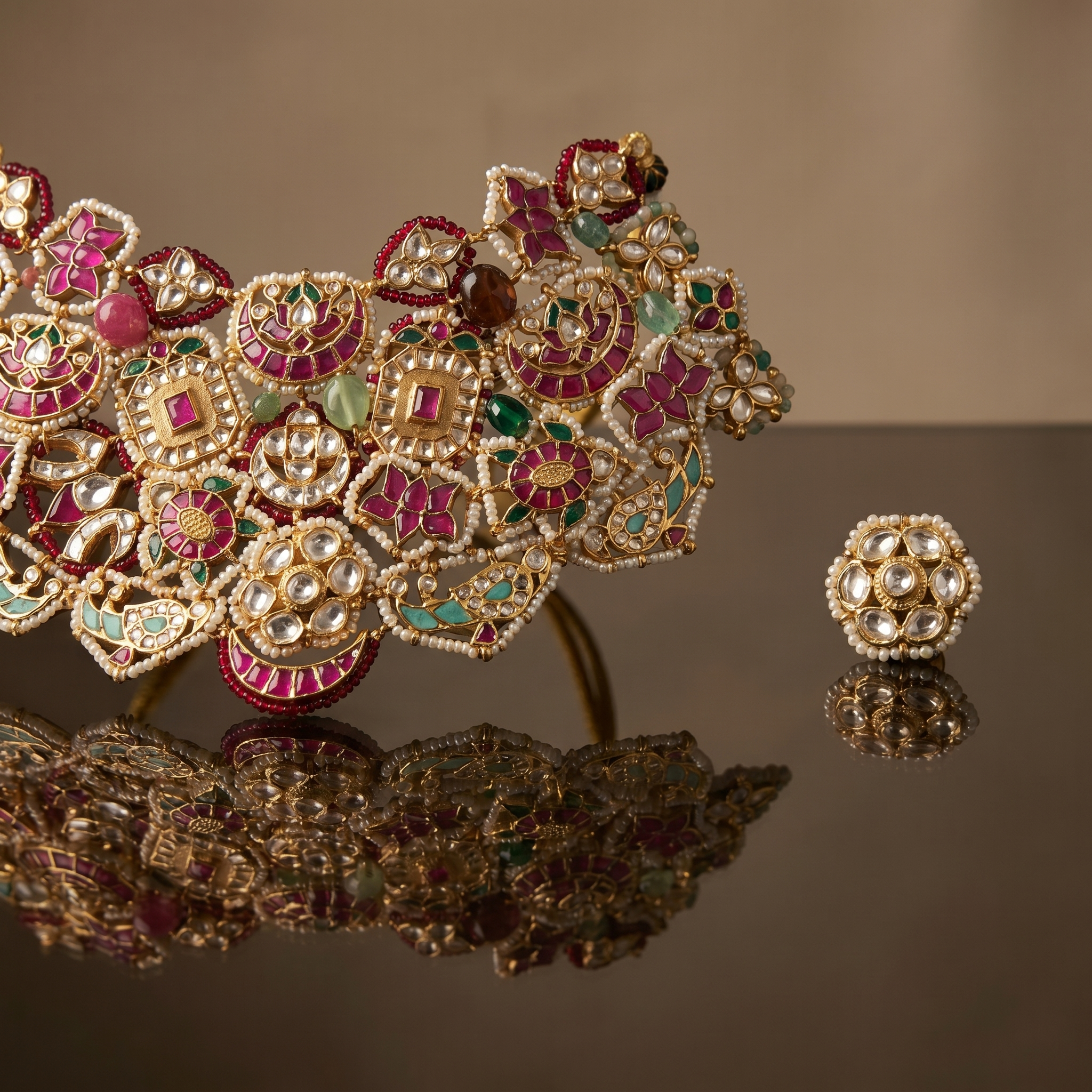 Nandini heritage tukdi necklace with vintage fragments and hand-threaded pearls — Ozel