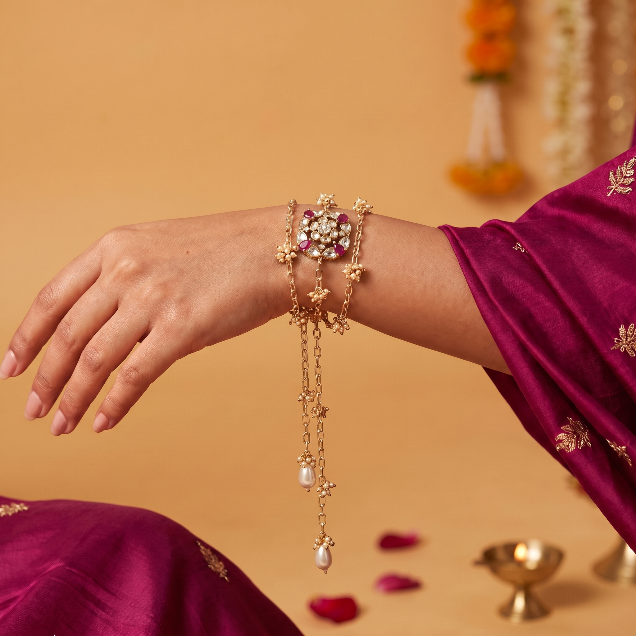 Anandita Pearl Chain Lumba Bracelet Rakhi