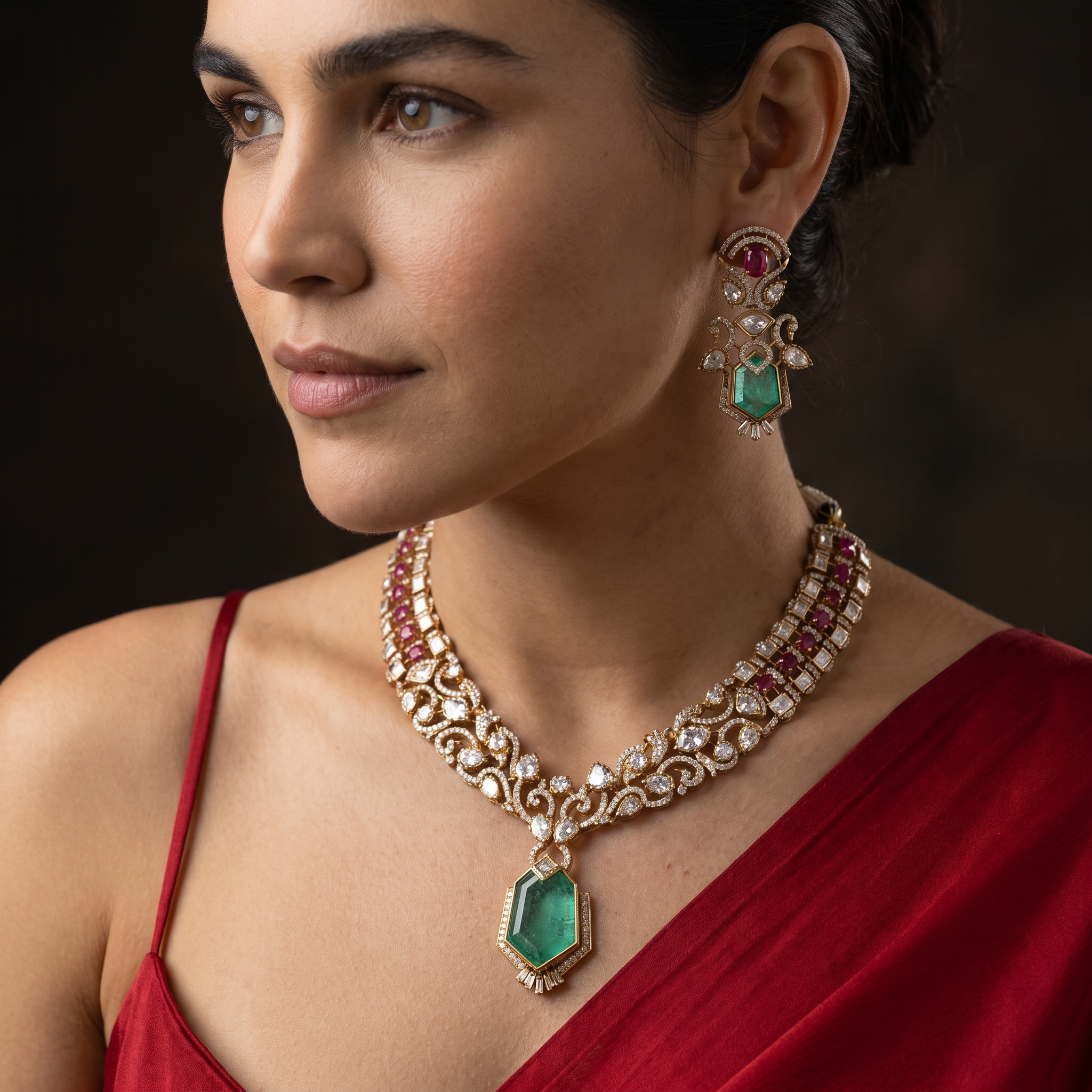 Vritika Emerald Regal Necklace Set