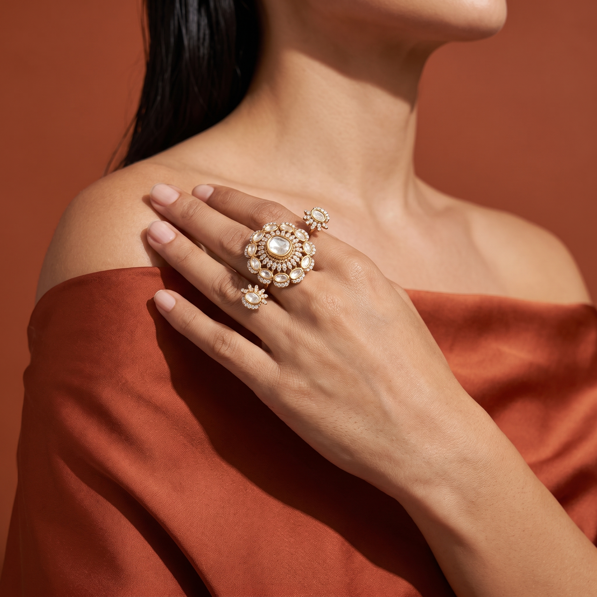 Sunburst Statement Ring with Clear Stones
