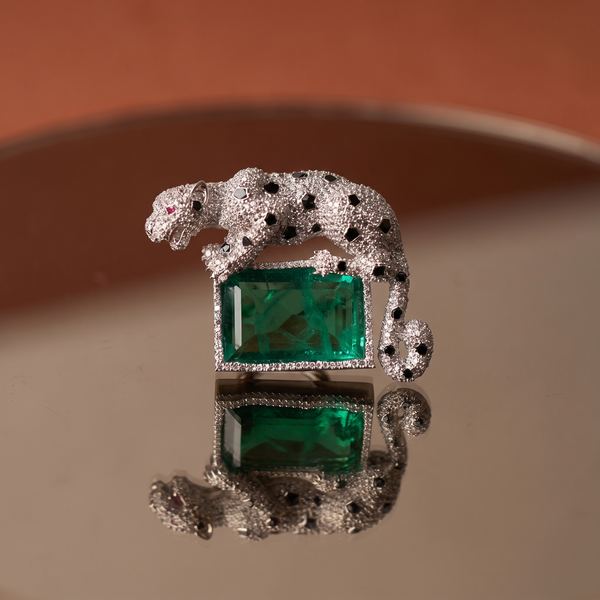 Emerald Leopard Brooch