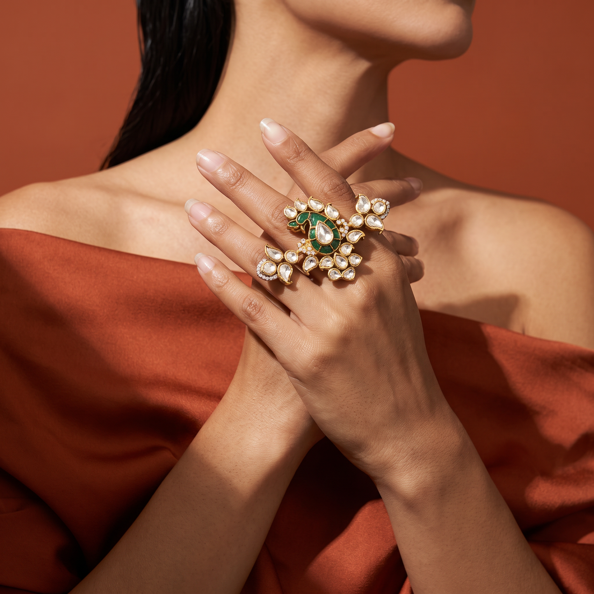 Trio Emerald Polki Statement Ring