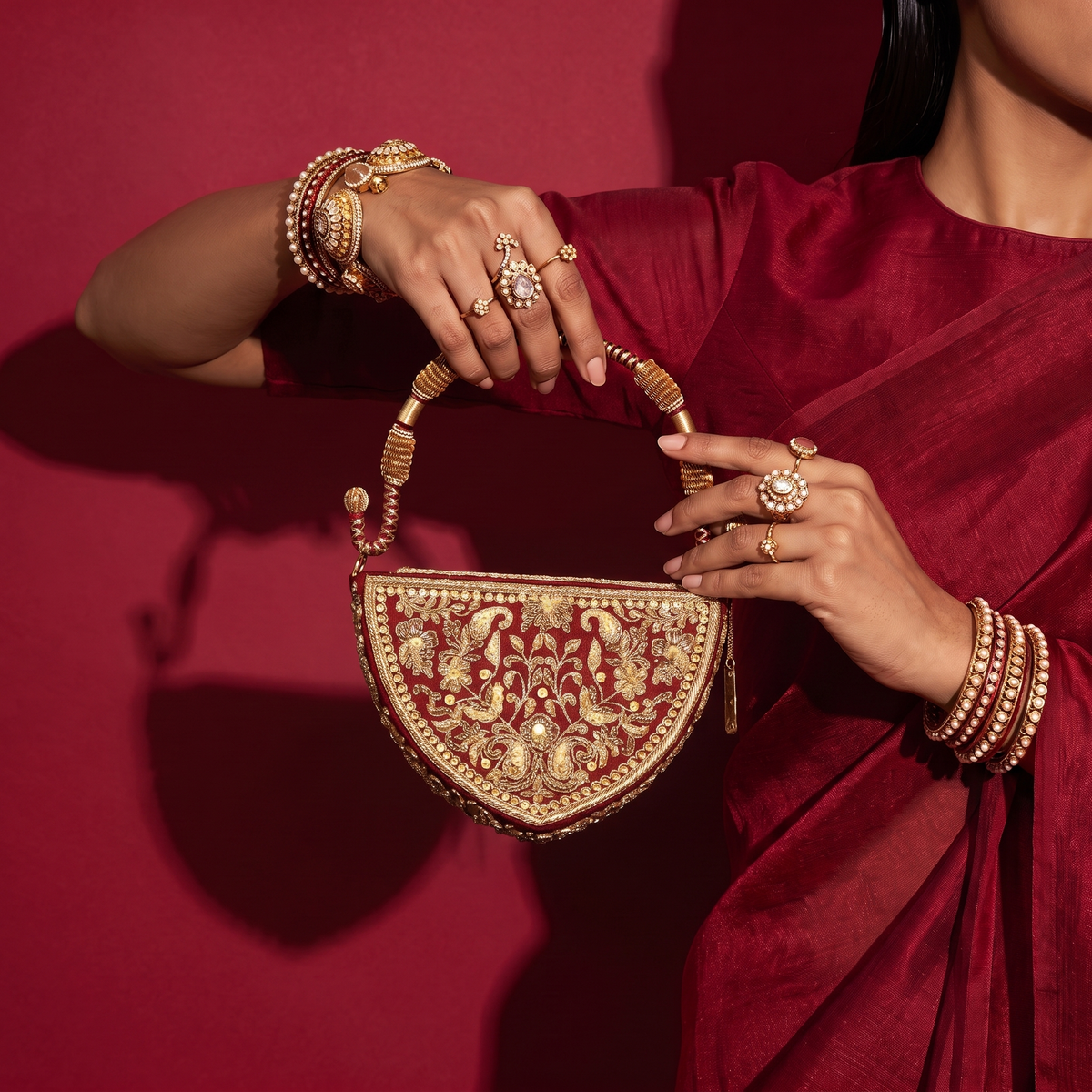 Sona Arc Fan Flap Bag - Merlot