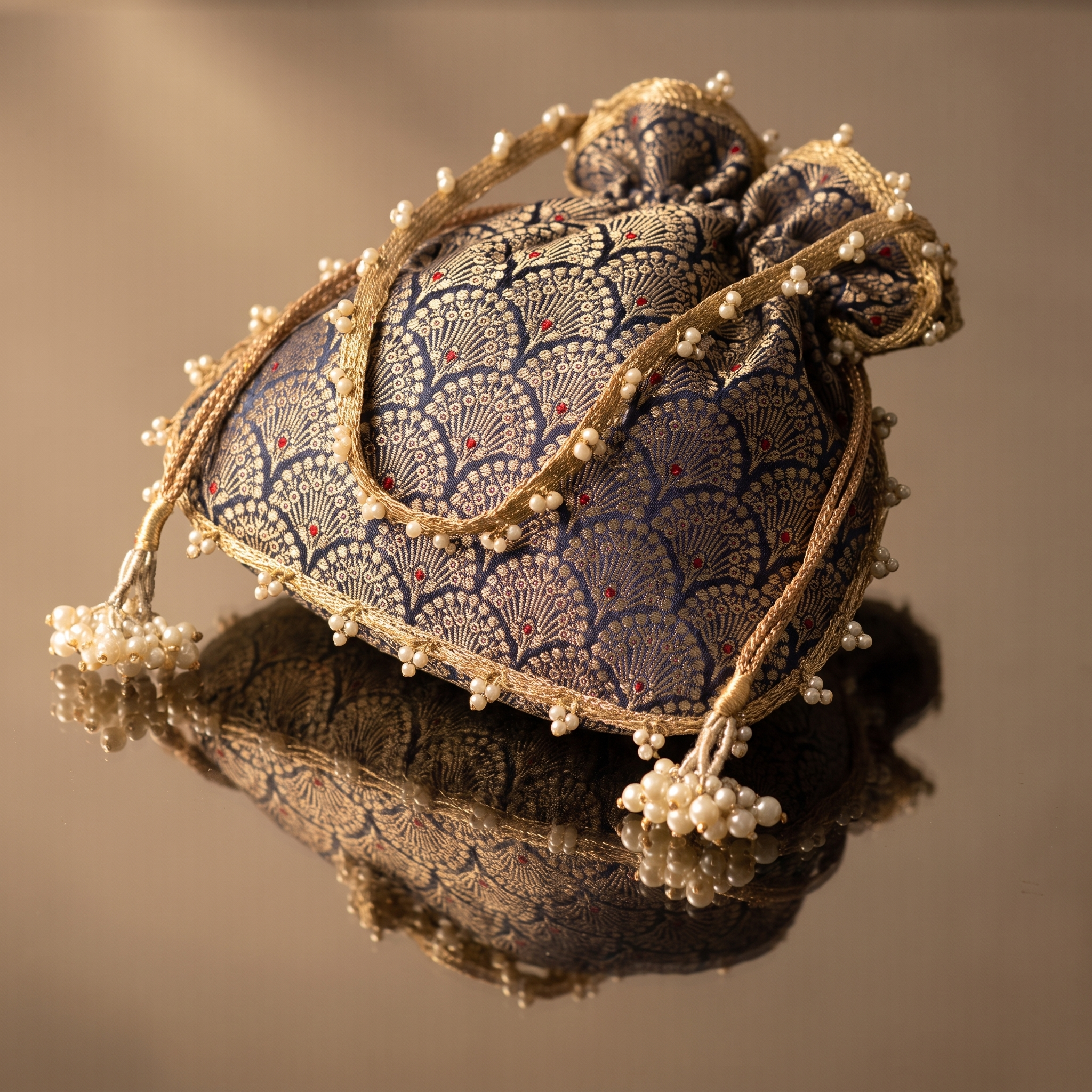 Navy Gold Brocade Potli Bag