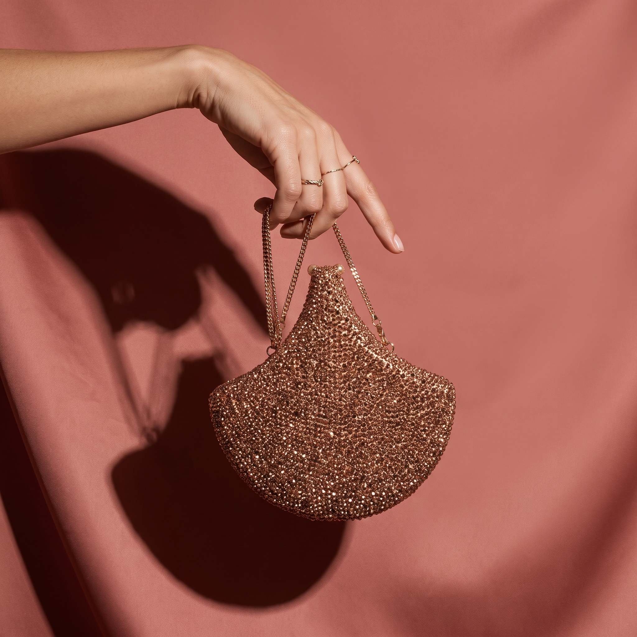 Lume Rose Gold Crystal Fan Clutch
