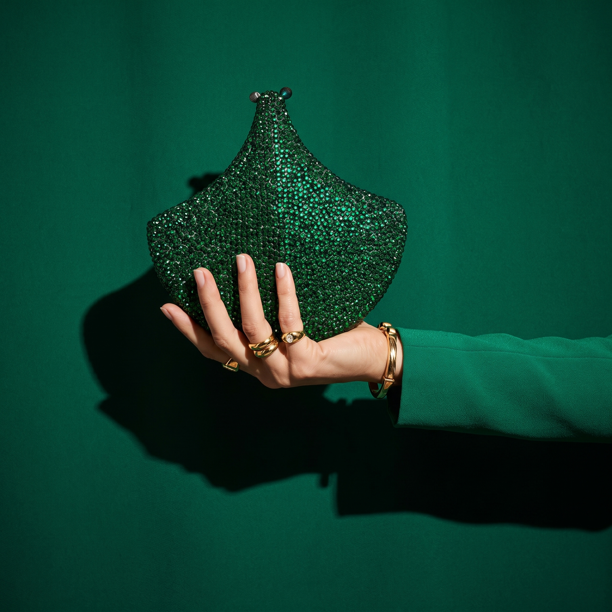 Lume Emerald Crystal Fan Clutch