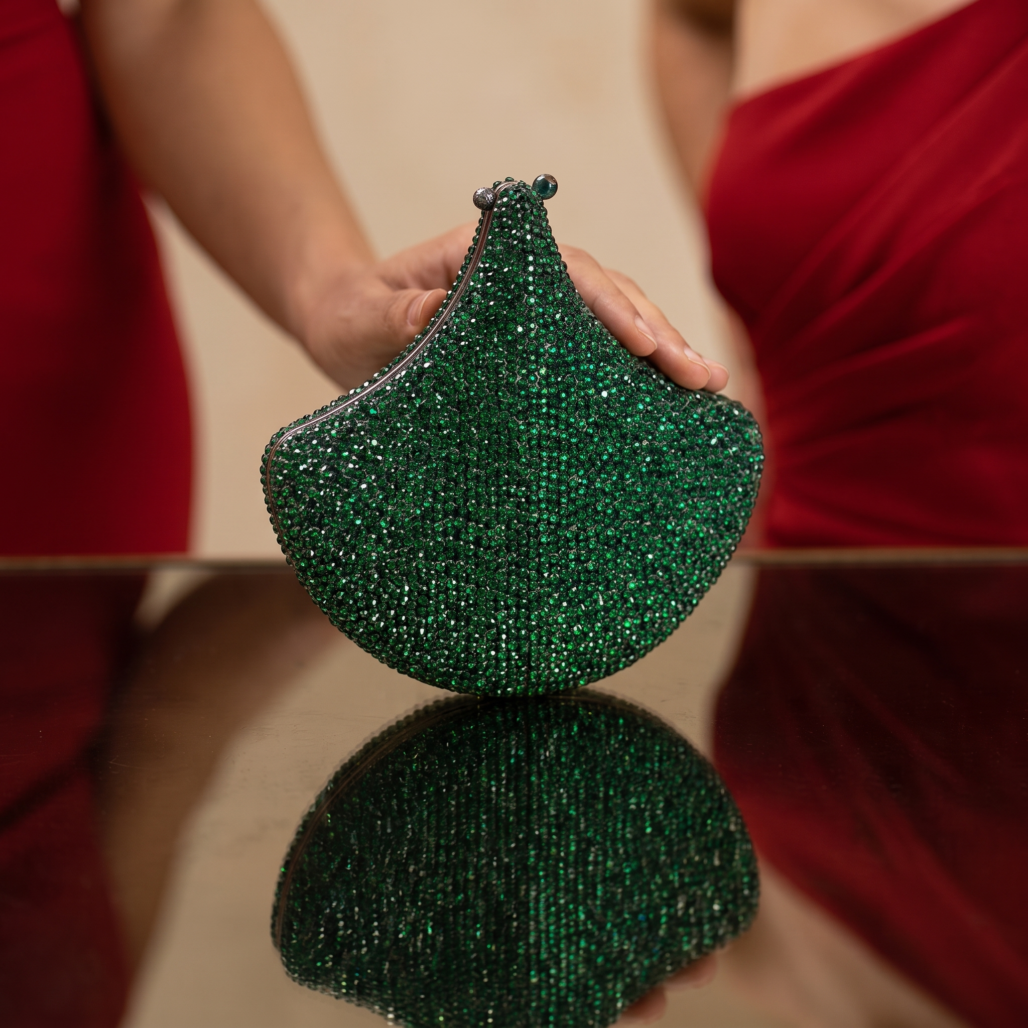Lume Emerald Crystal Fan Clutch