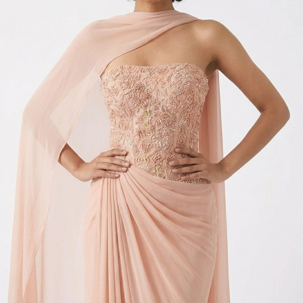 Peach Soiree Gown with Scarf