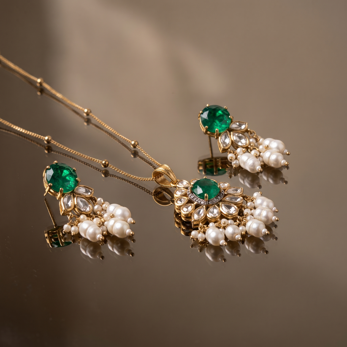 Aarshvi Ruby Kundan Pendant Set