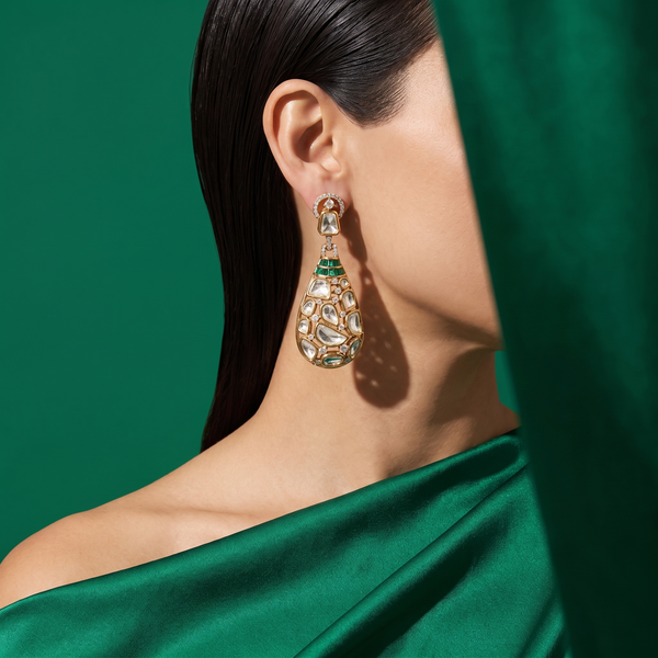 Inaya Emerald Polki Drop Earrings