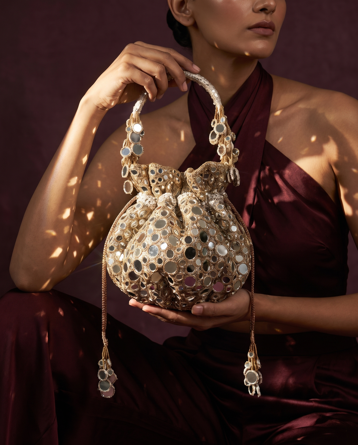 Devyani Mirrorwork Gol Potli Bag