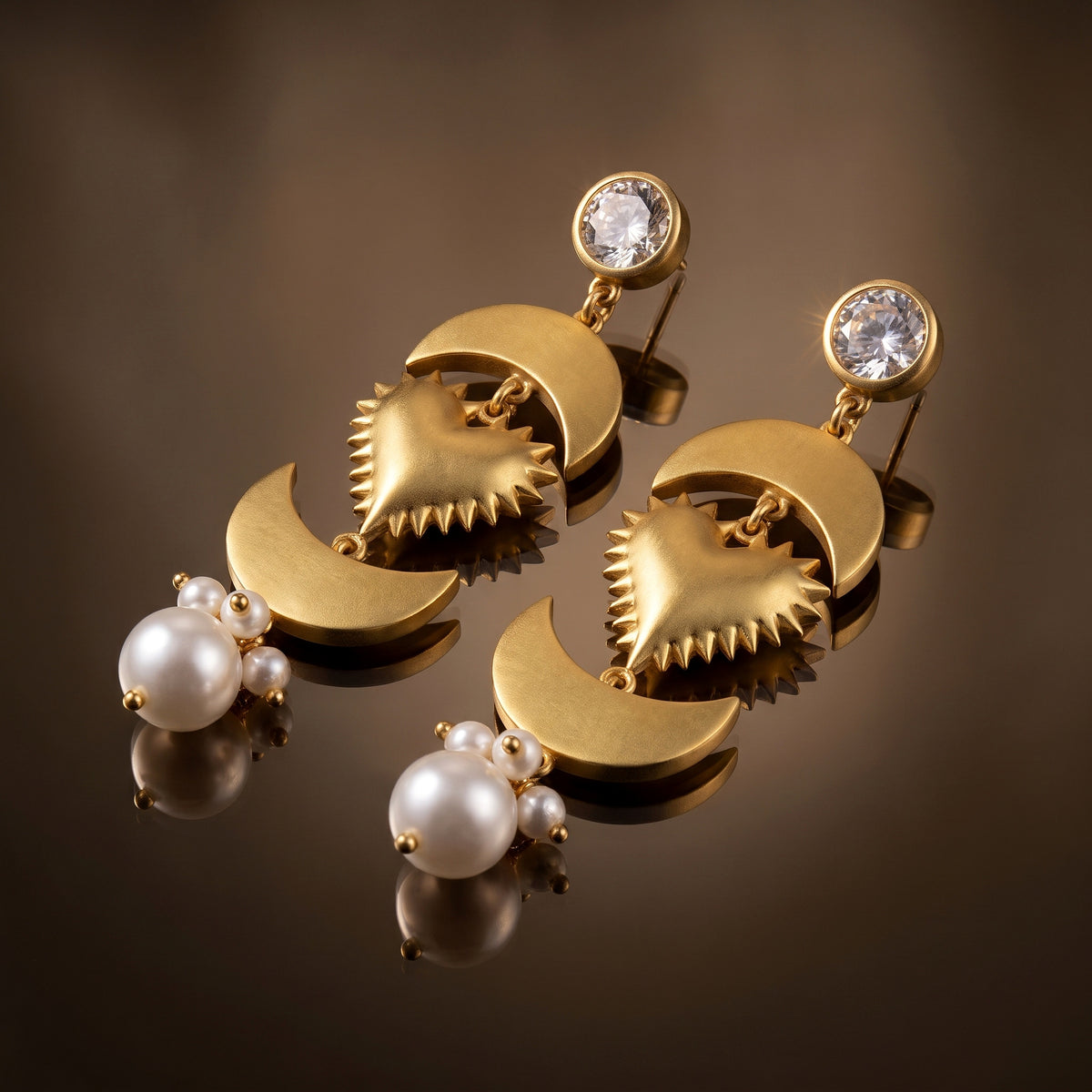 Lunar Heart Pearl Drop Earrings 2