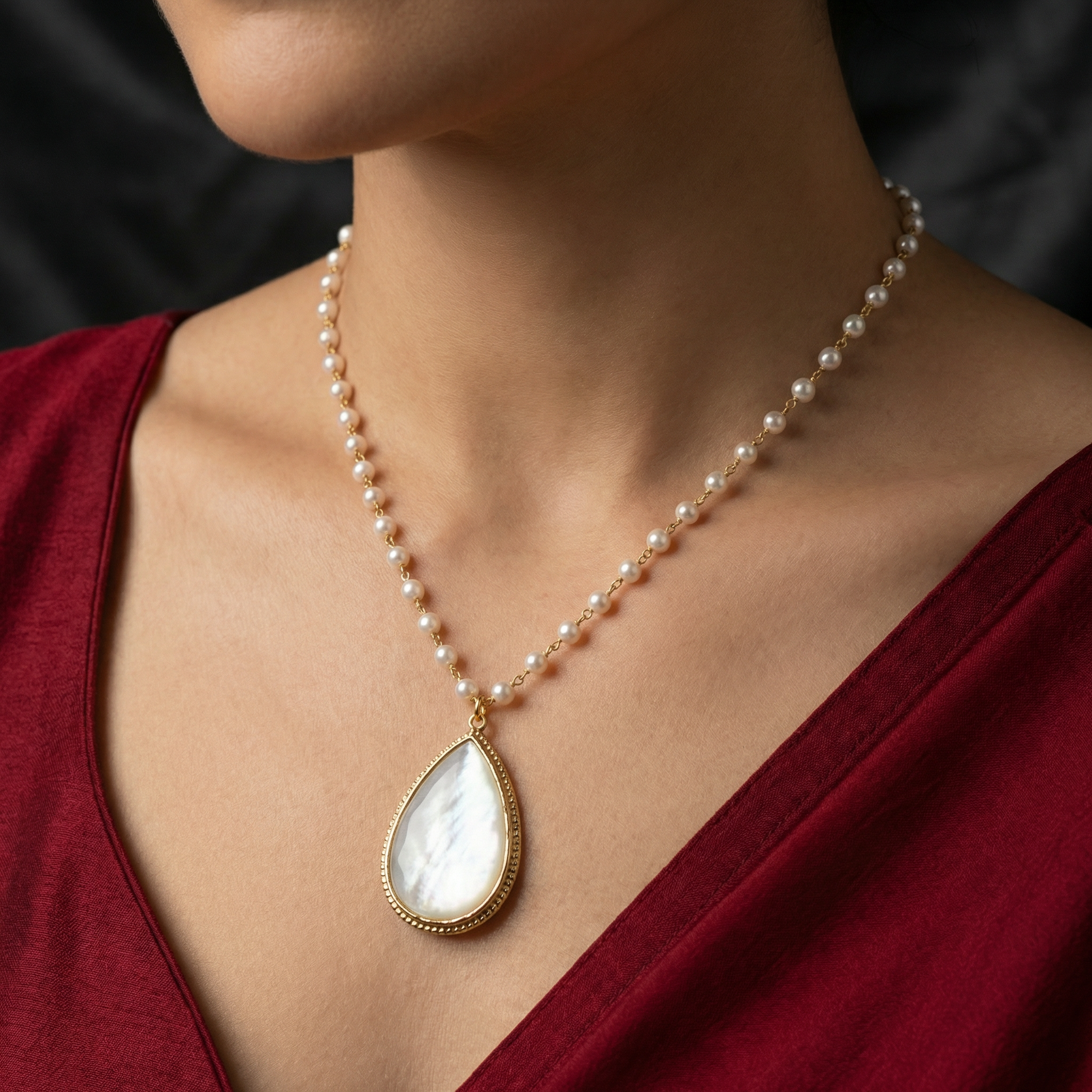 Arya Mother-of-Pearl Teardrop Necklace
