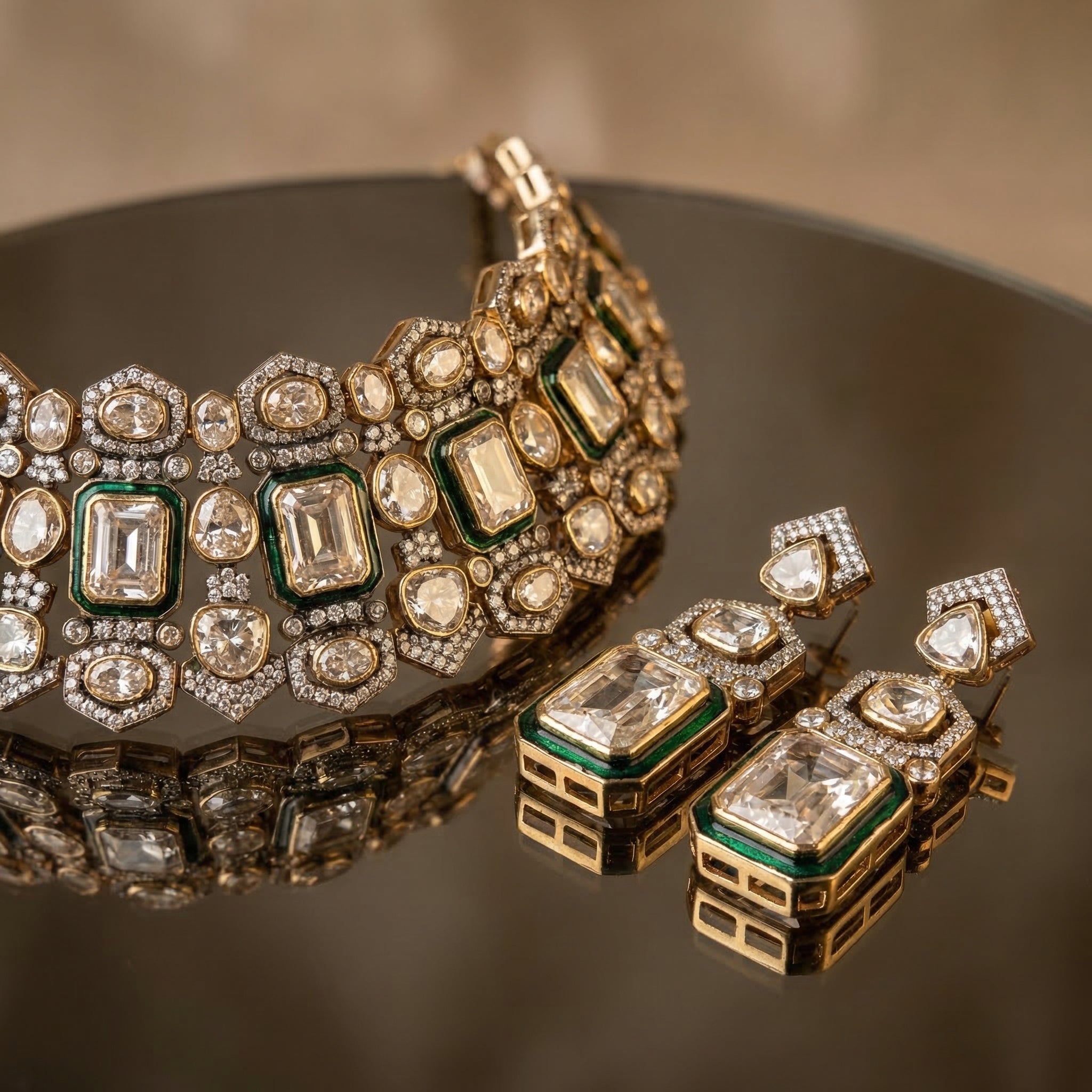 Zafreen Emerald Kundan Collar Set