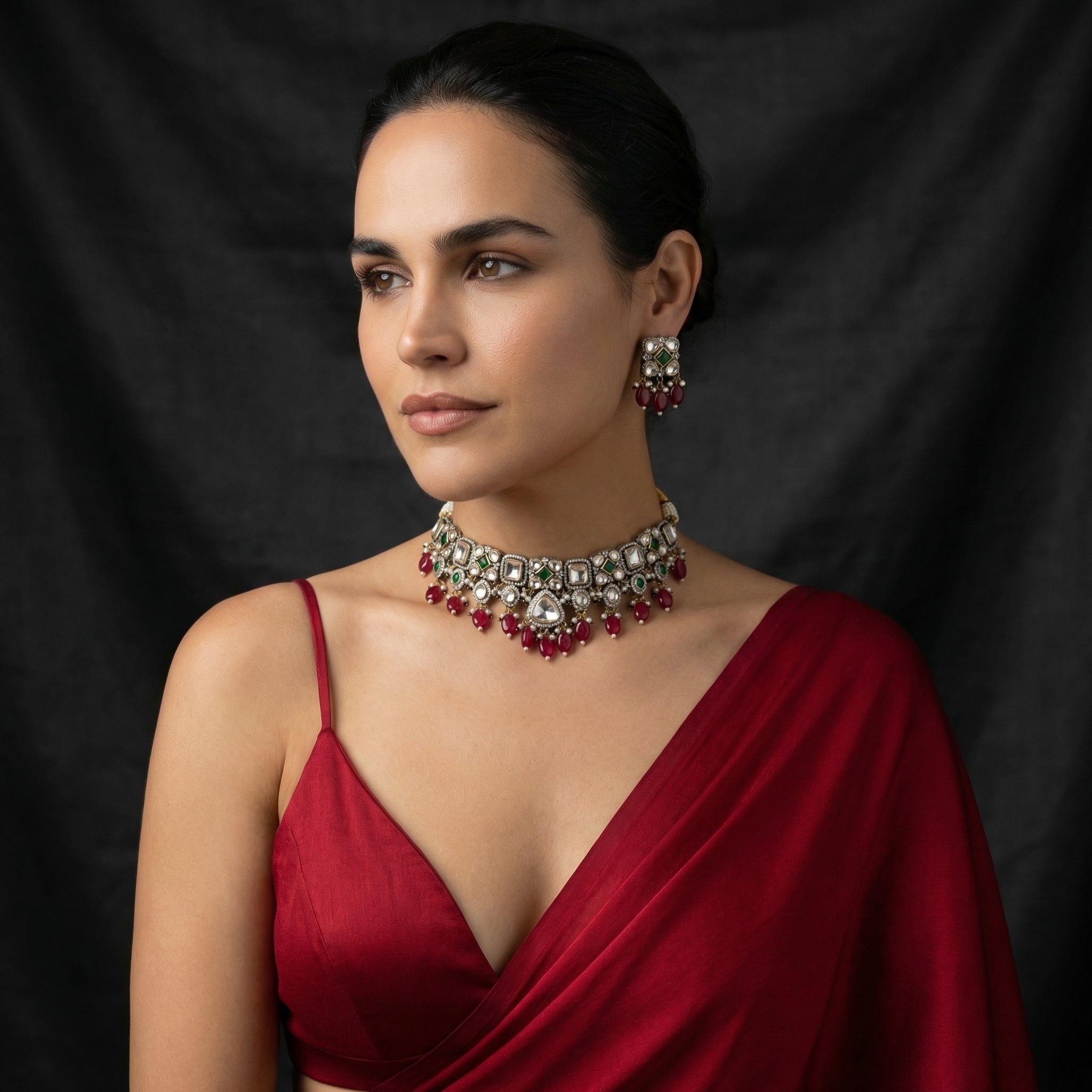 Ruzara Sheesh Crimson Choker Set