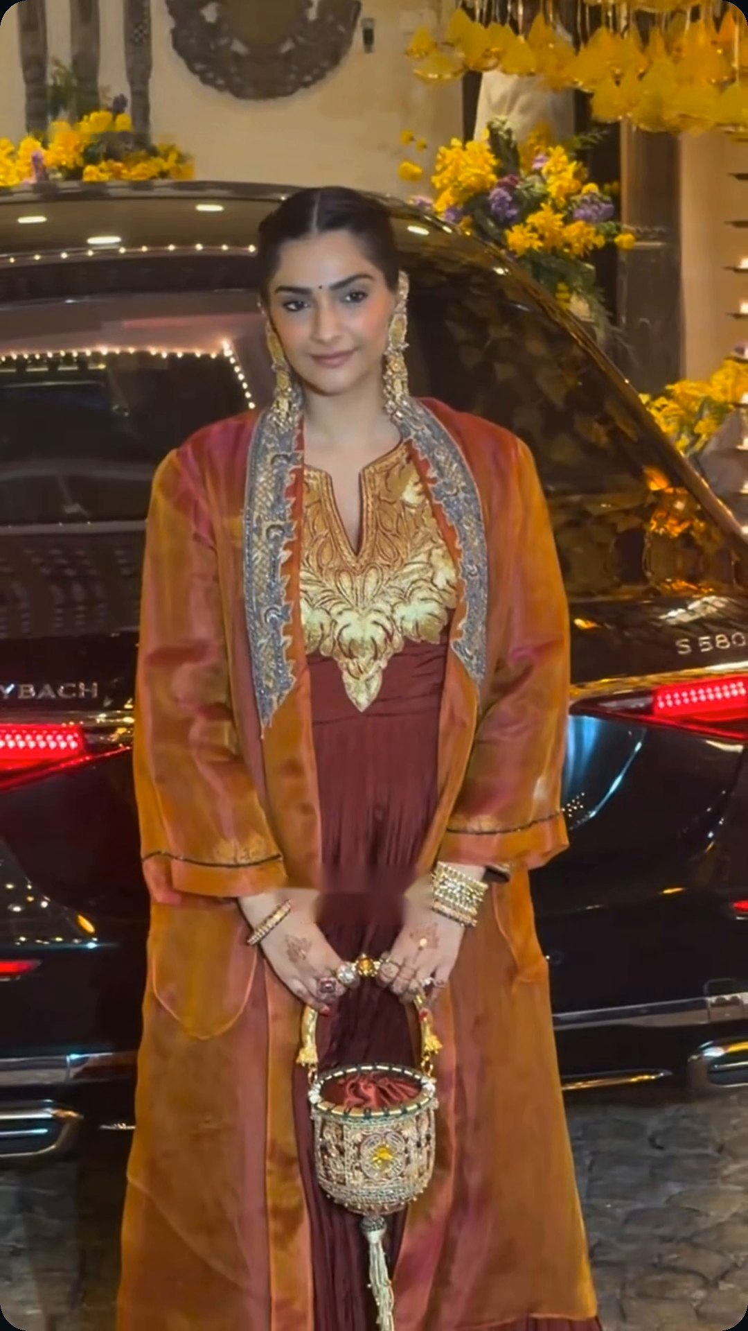 Sonam Kapoor with Lionela Hasli Bucket Bag - Rust